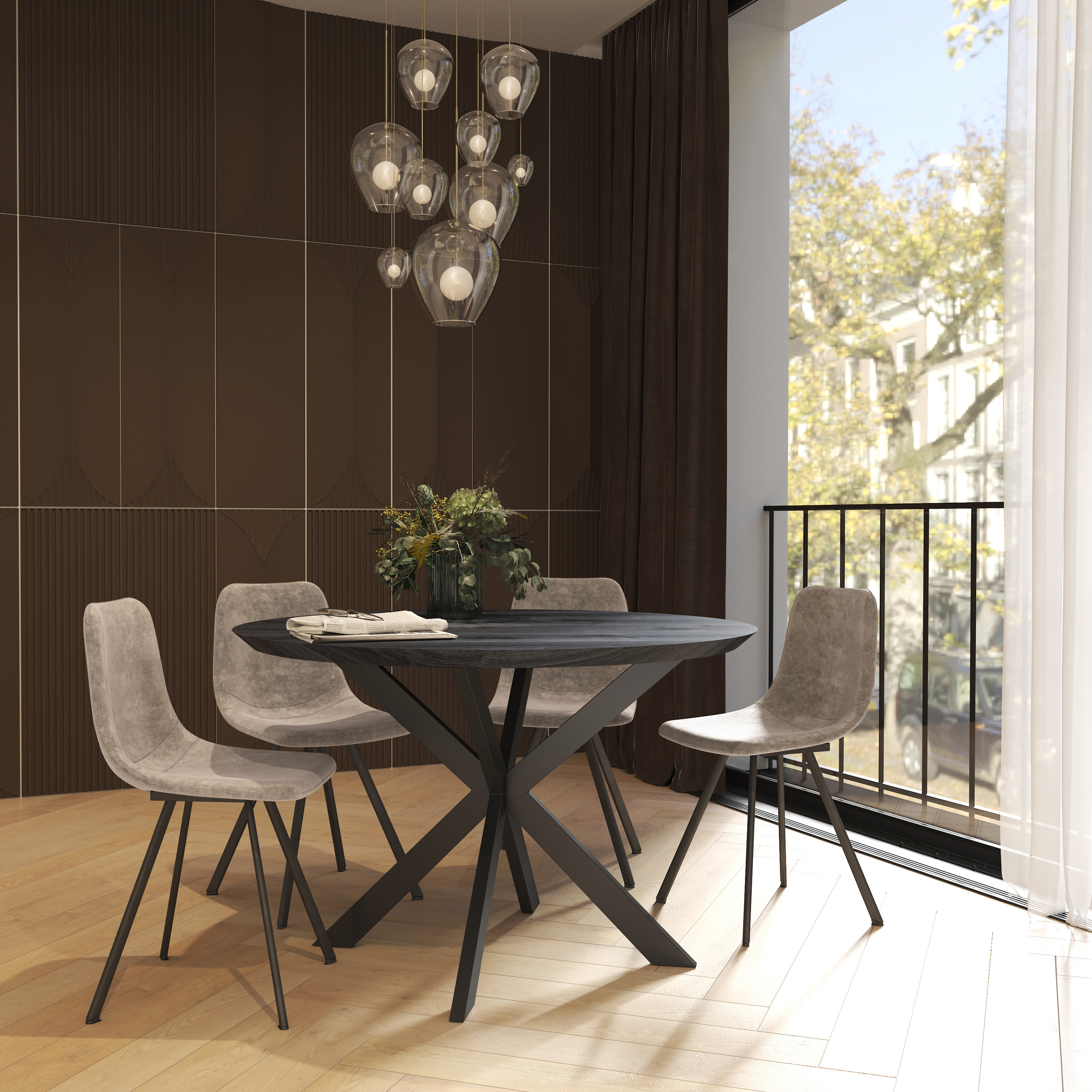 Markly Modern Leather Dining Chair With Metal Legs in Taupe Set of 2