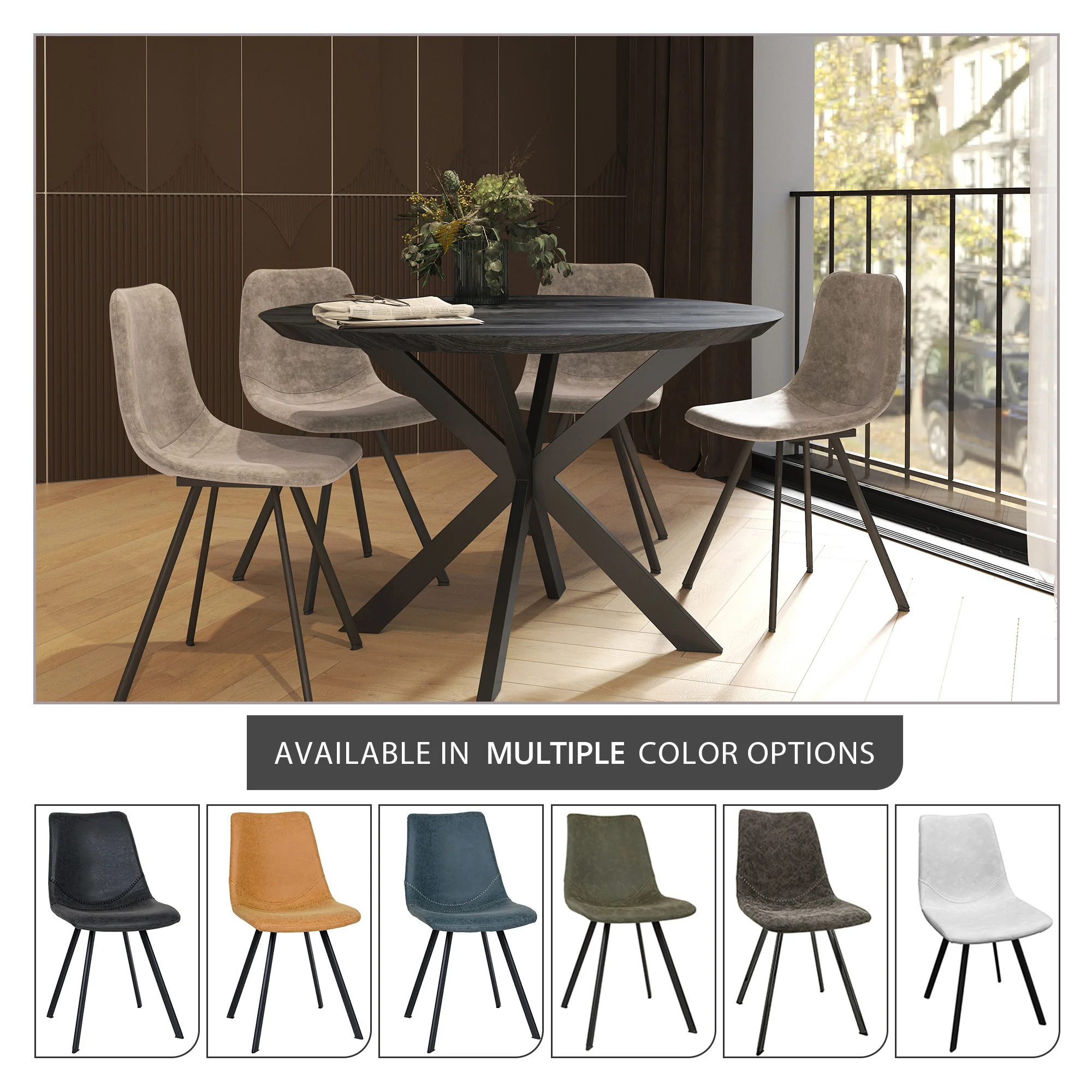 Markly Modern Leather Dining Chair With Metal Legs in Taupe Set of 4