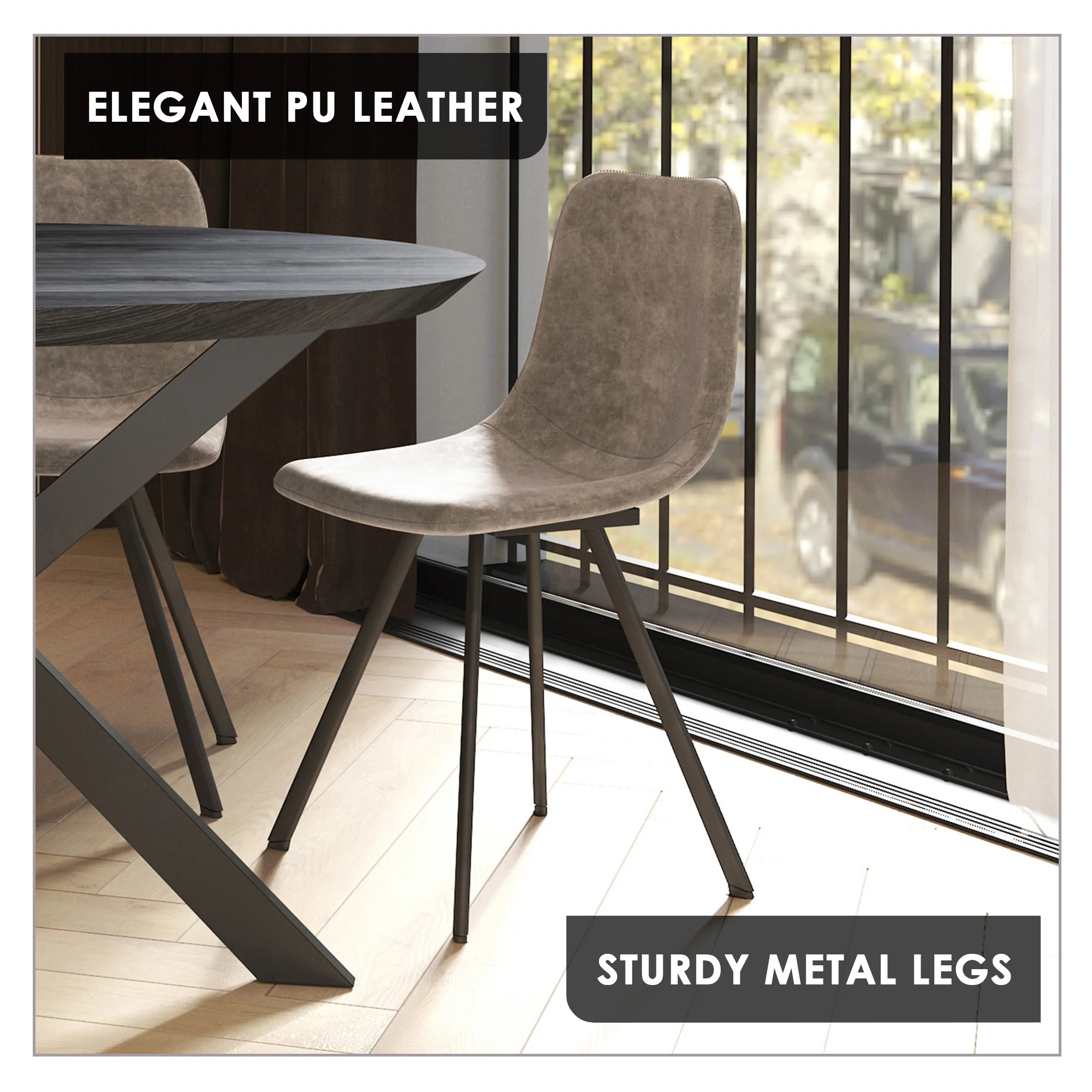 Markly Modern Leather Dining Chair With Metal Legs in Taupe Set of 4