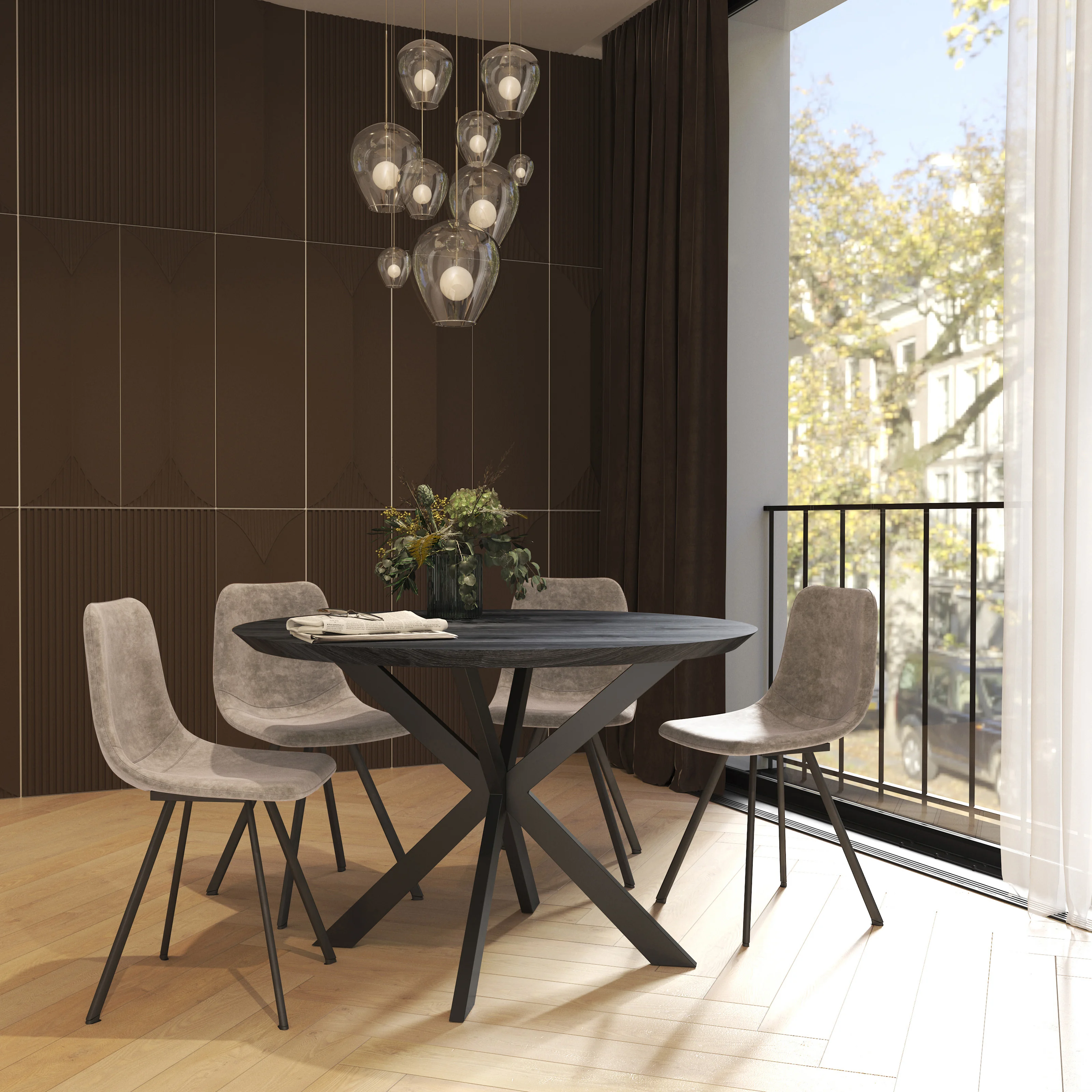 Markly Modern Leather Dining Chair With Metal Legs in Taupe Set of 4