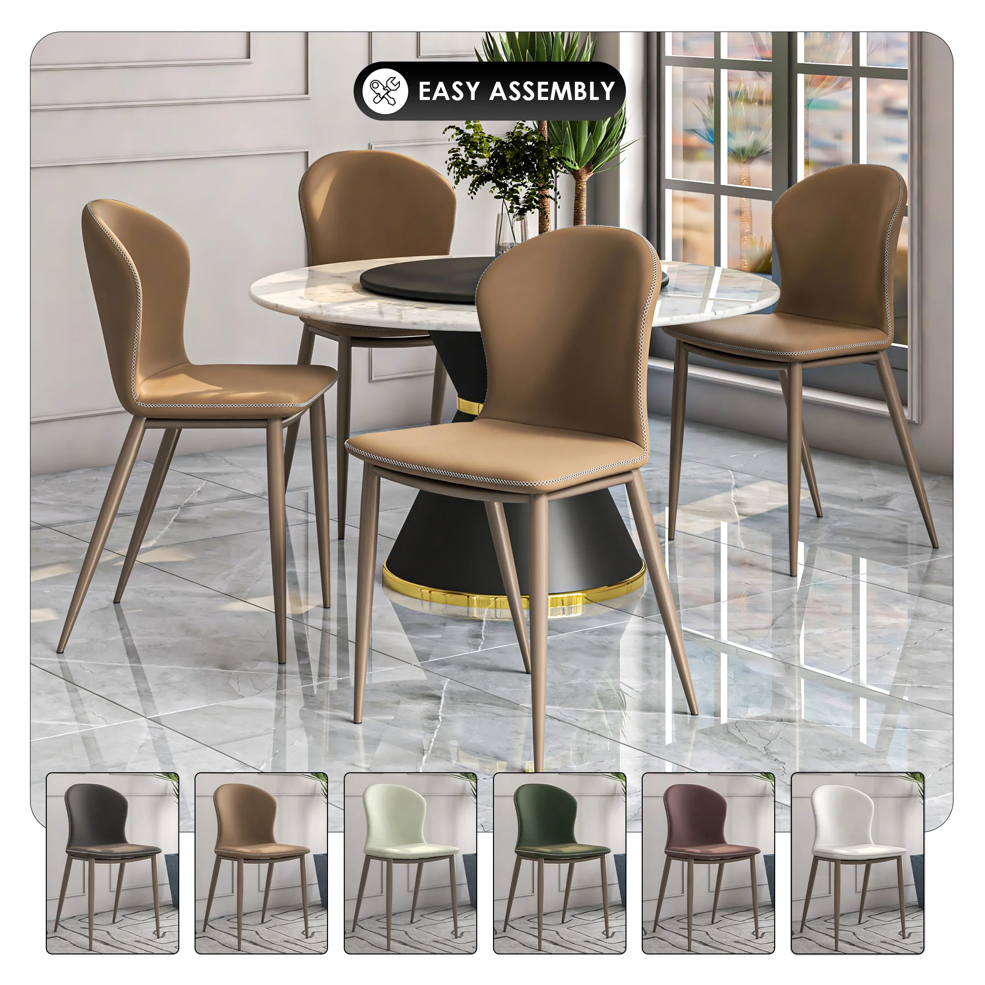 Mosaic Collection Modern Dining Chair in Light Brown Fabric - Set of 4