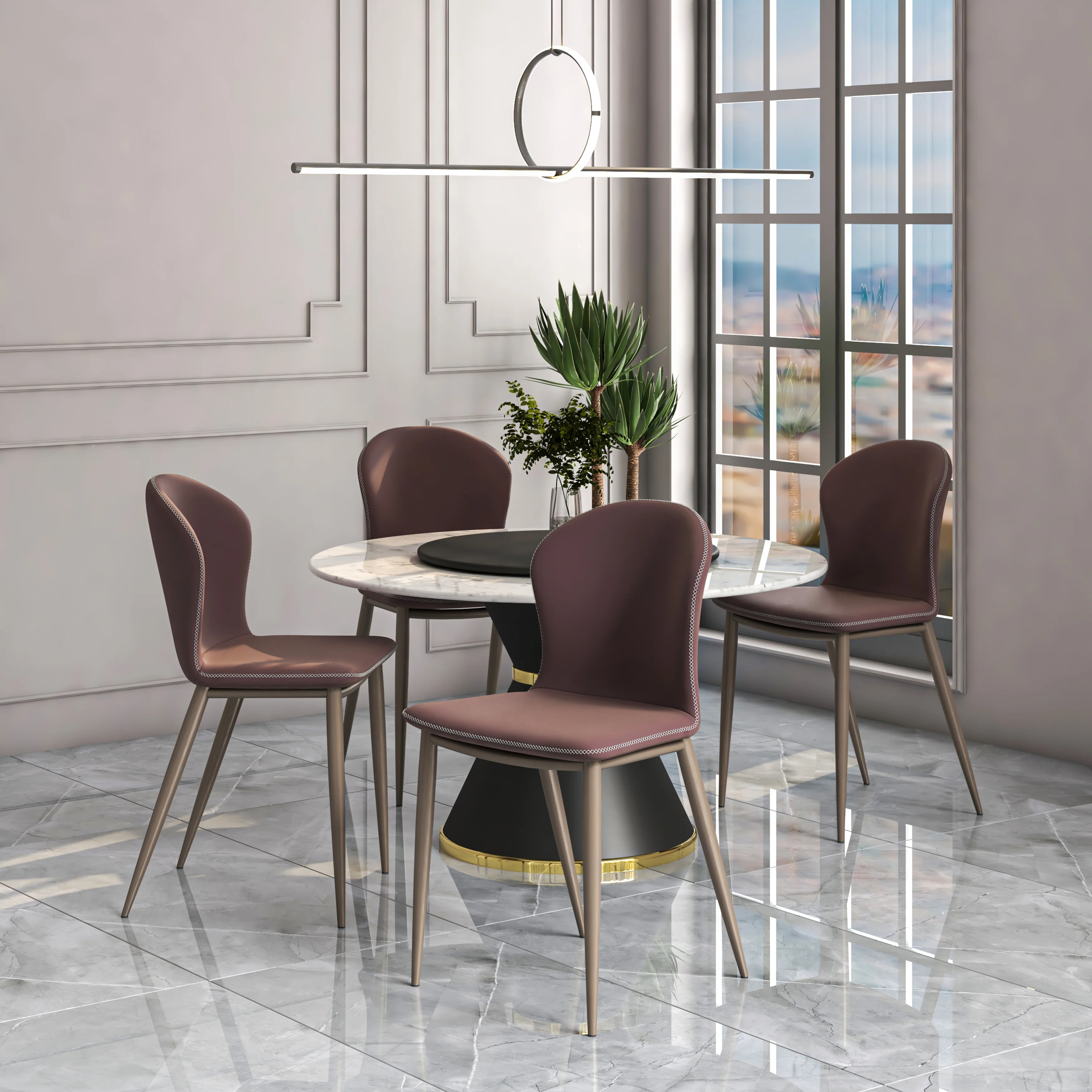 Mosaic Collection Modern Dining Chair in Plum Purple Fabric - Set of 4