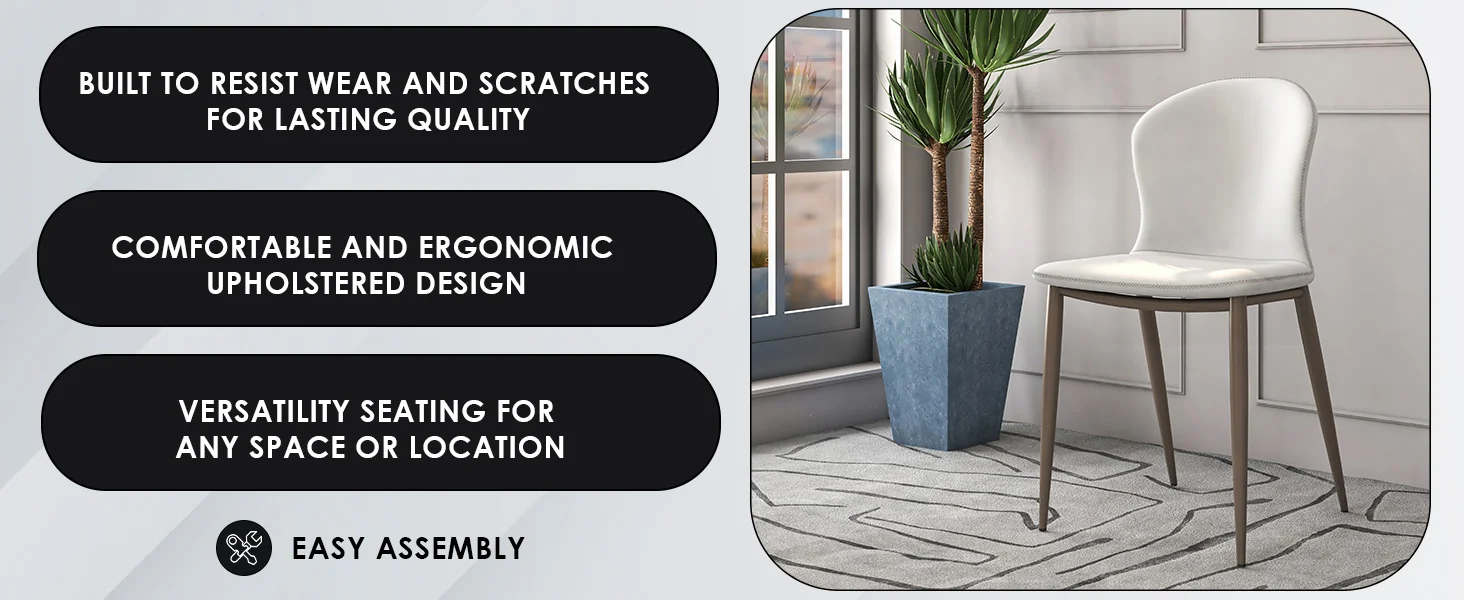 Mosaic Collection Modern Dining Chair in Coconut White Fabric - Set of 2