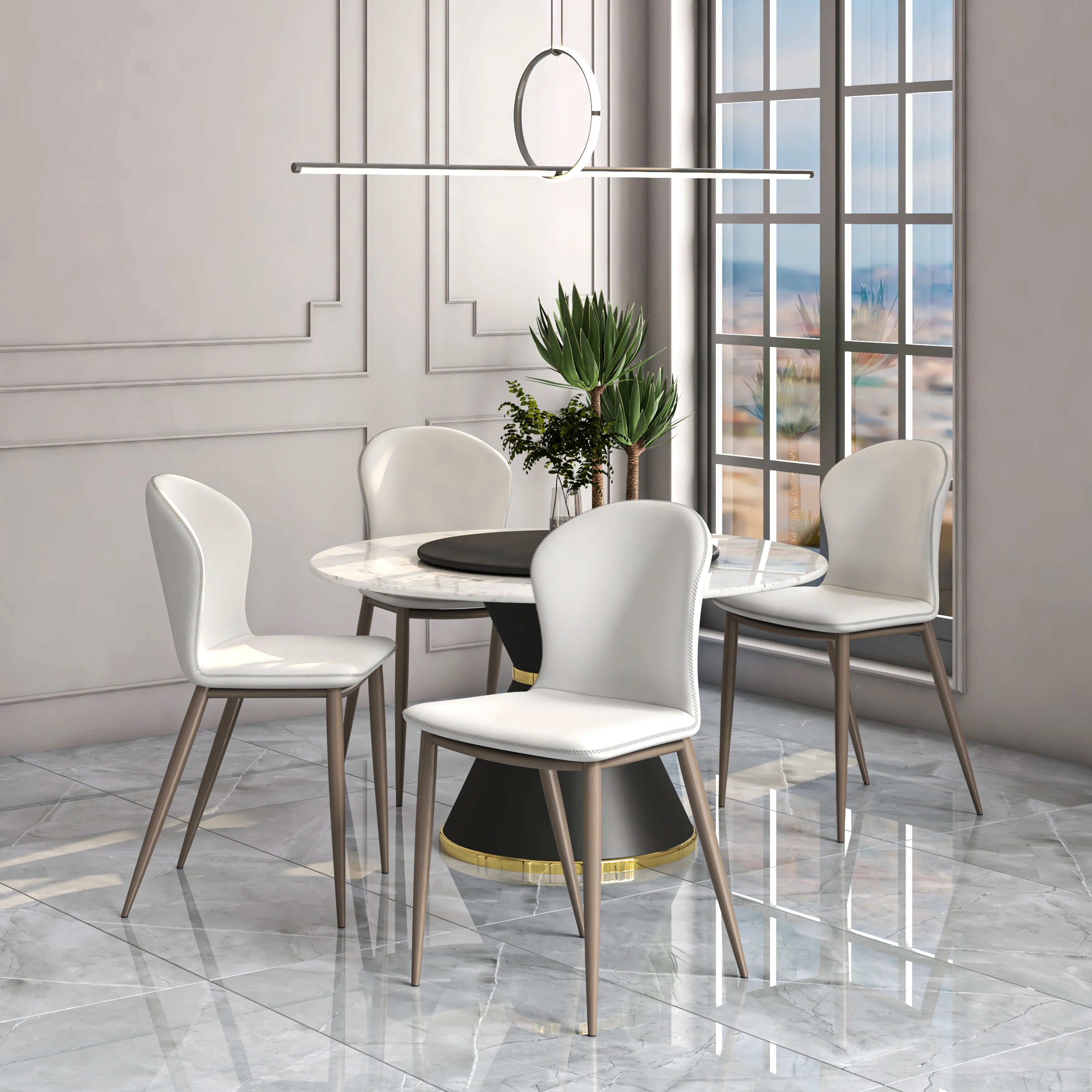 Mosaic Collection Modern Dining Chair in Coconut White Fabric - Set of 2