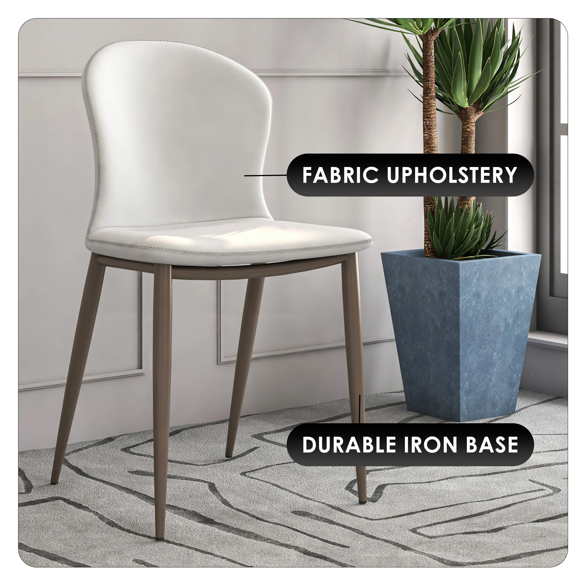 Mosaic Collection Modern Dining Chair in Coconut White Fabric - Set of 2