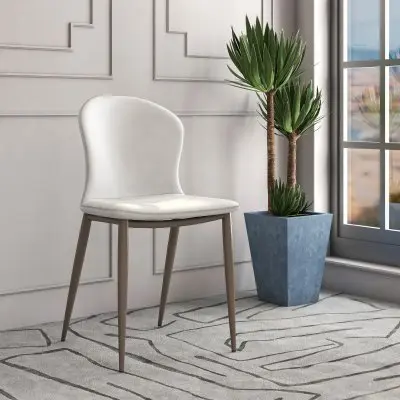 Mosaic Collection Modern Dining Chair in Coconut White Fabric - Set of 2