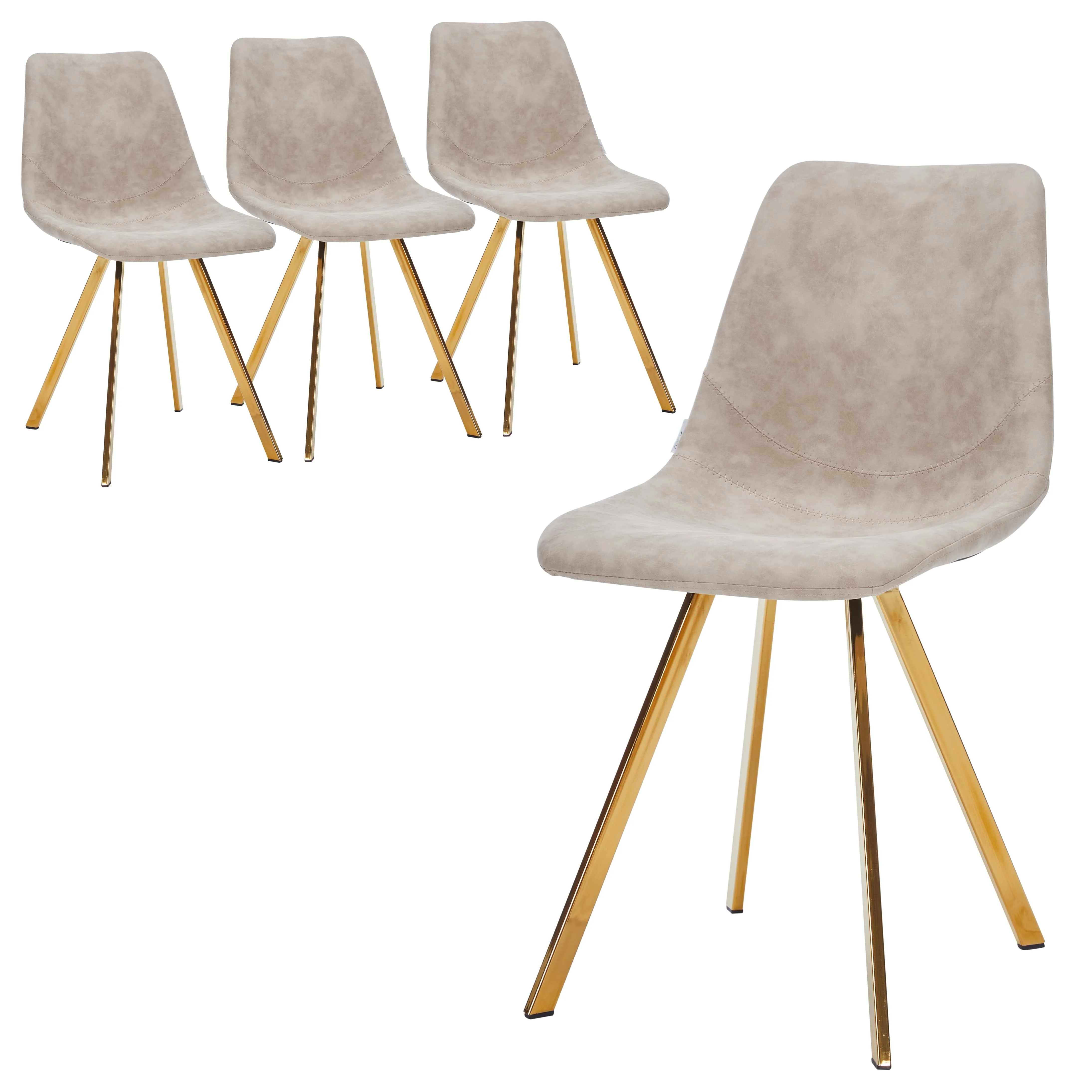 Markley Modern Leather Dining Chair With Gold Legs in Taupe Set of 4