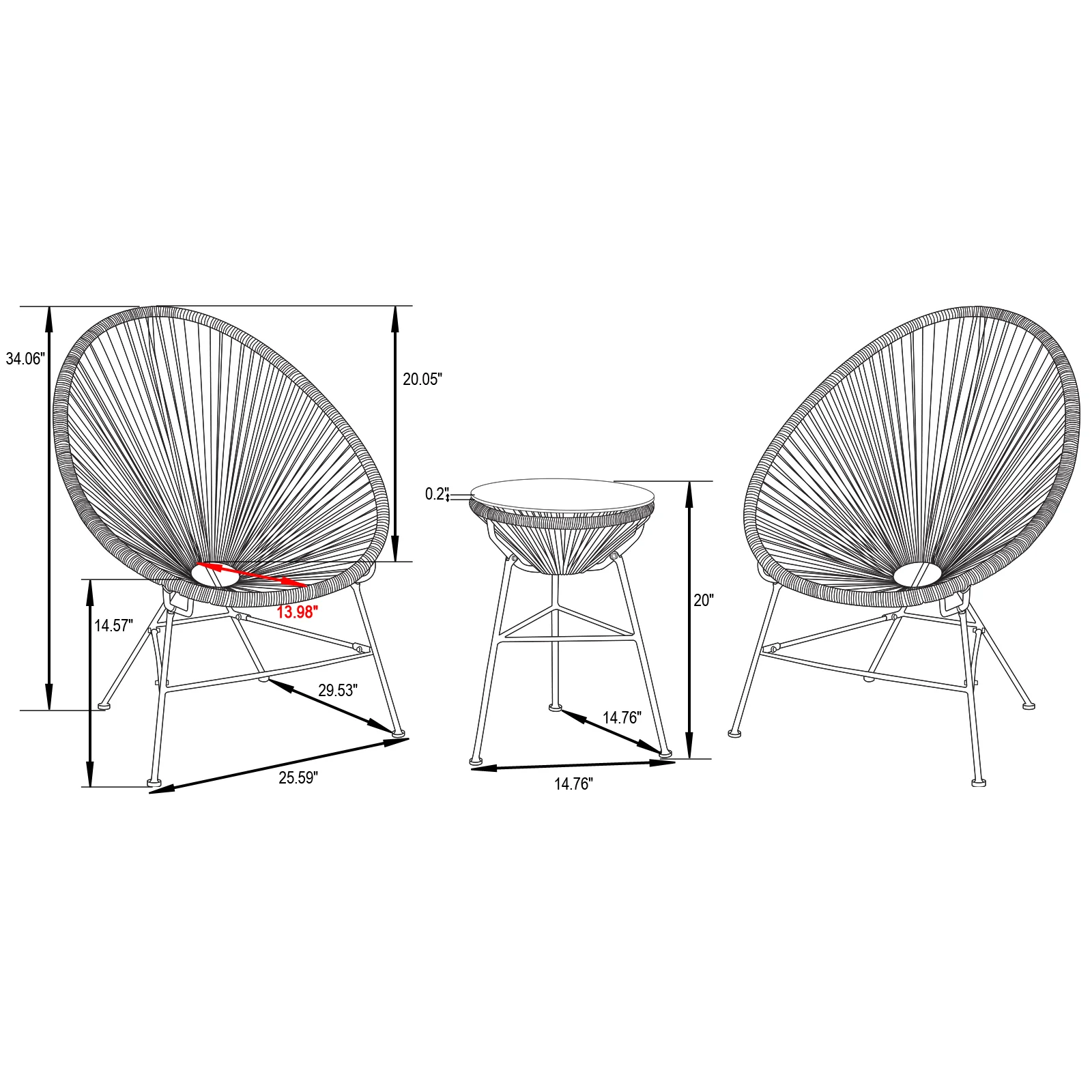 Montara 3 Piece Outdoor Lounge Patio Chair With Glass Top Table