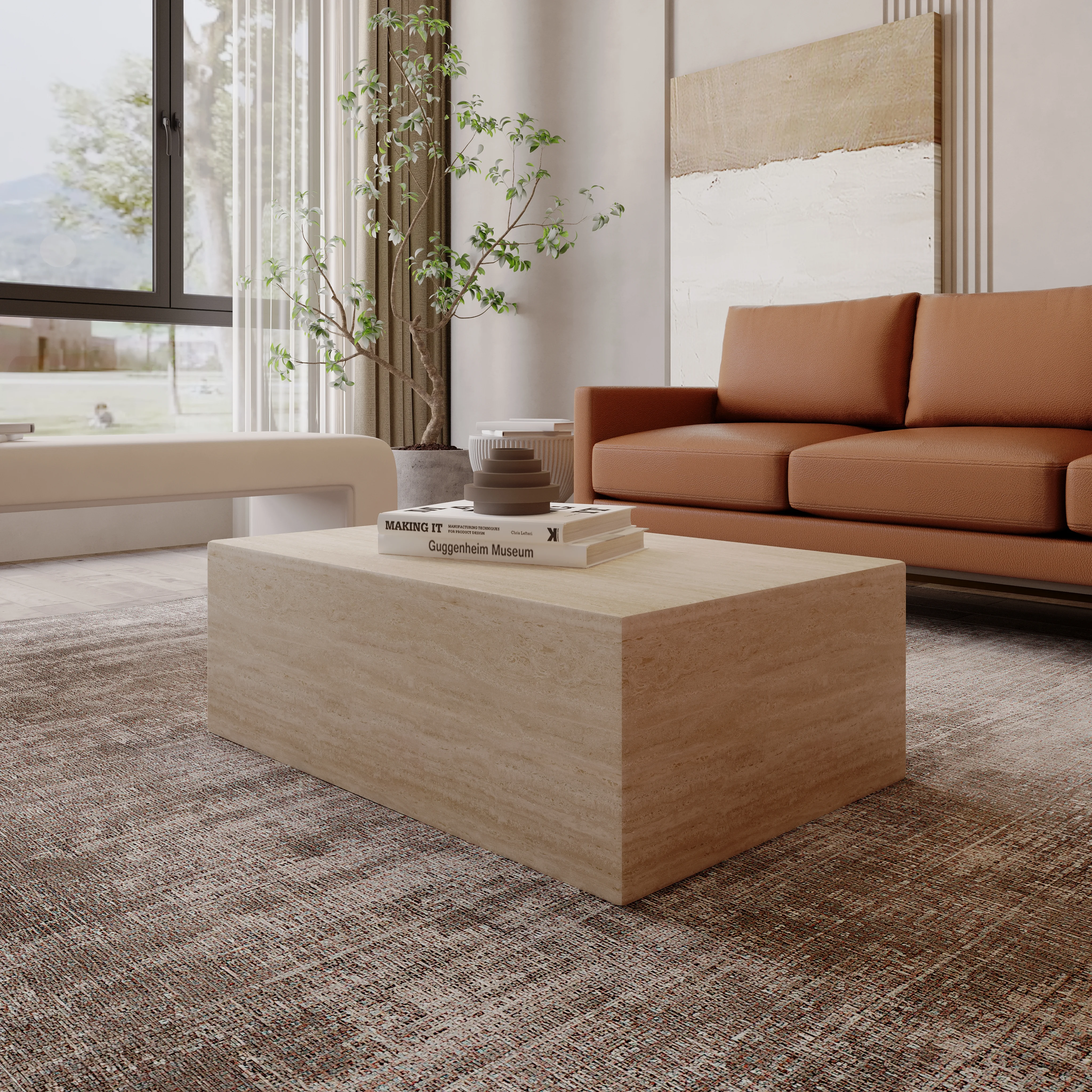 Maya Collection Outdoor/Indoor Coffee Table in Travertine