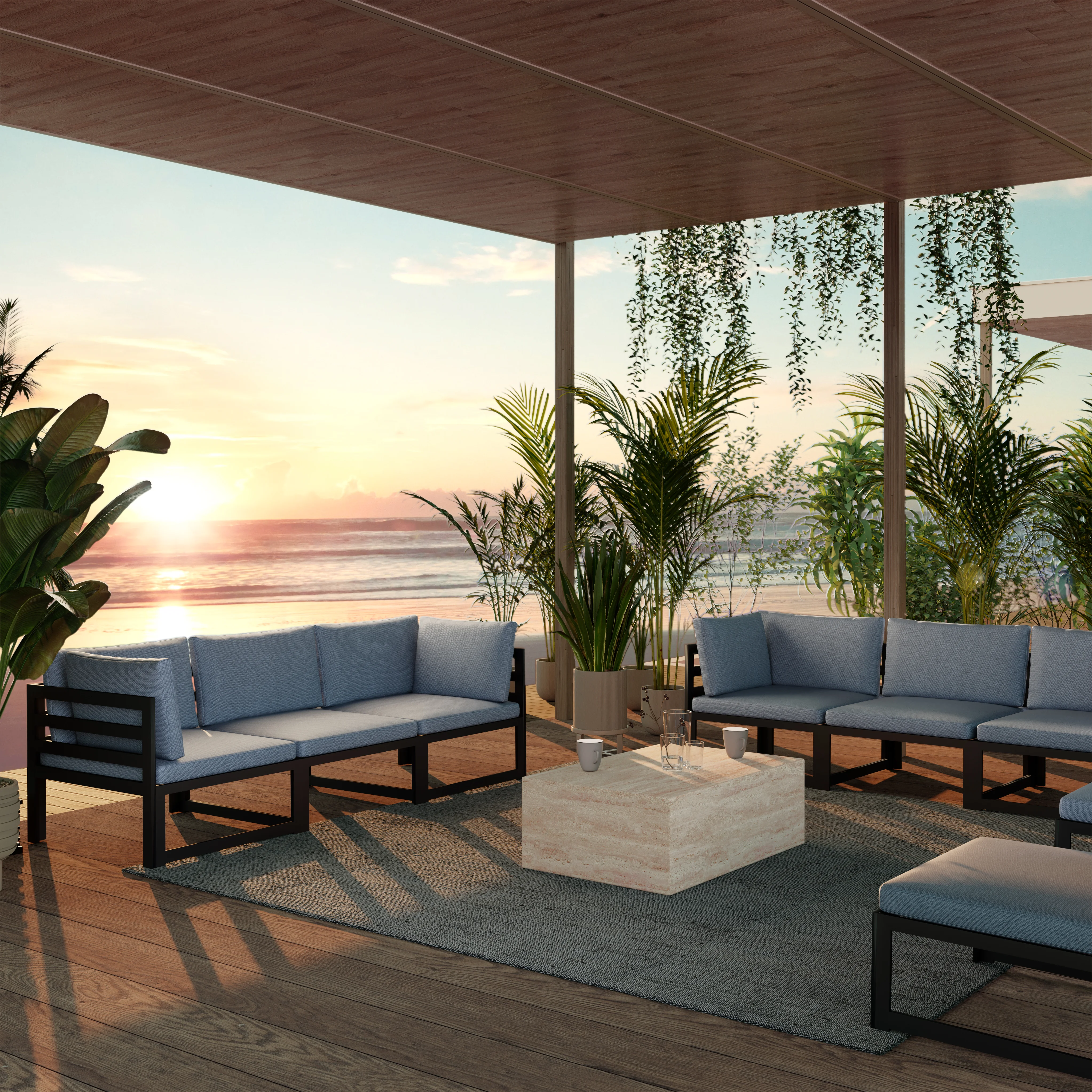 Maya Collection Outdoor/Indoor Coffee Table in Travertine