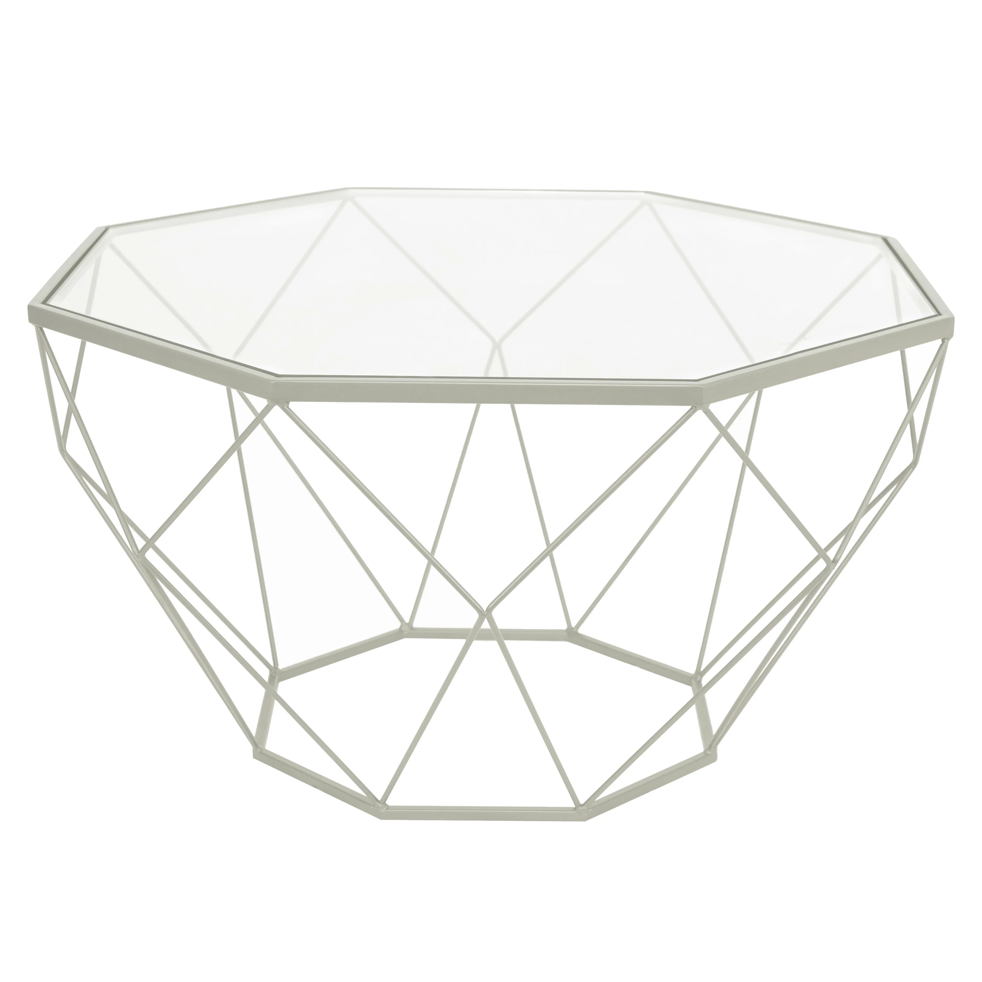 Malibu Large Modern Octagon Glass Top Coffee Table With Geometric Base