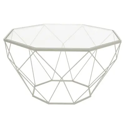 Malibu Large Modern Octagon Glass Top Coffee Table With Geometric Base