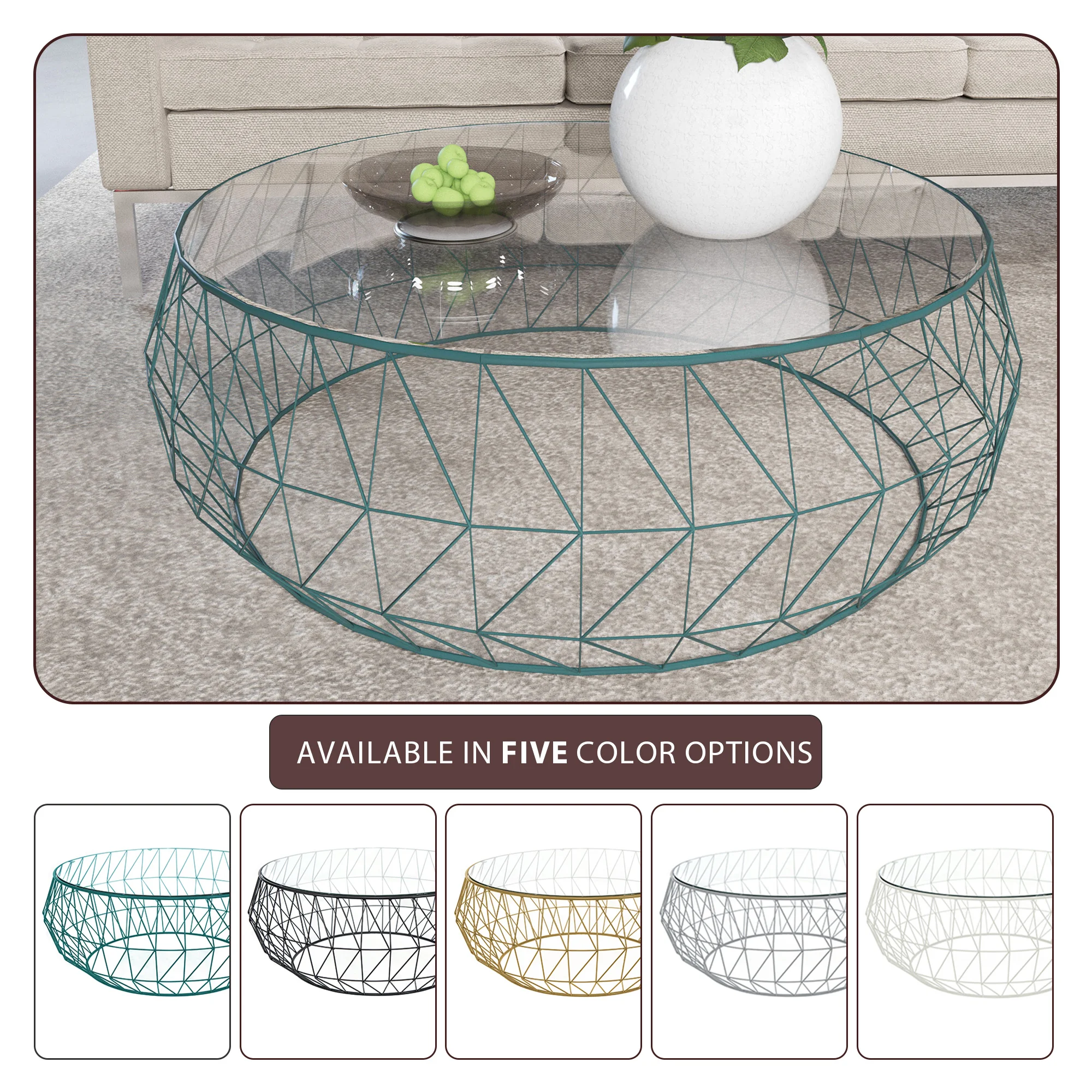 Malibu Modern Round Glass Top Coffee Table With Metal Base