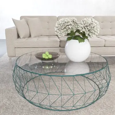 Malibu Modern Round Glass Top Coffee Table With Metal Base