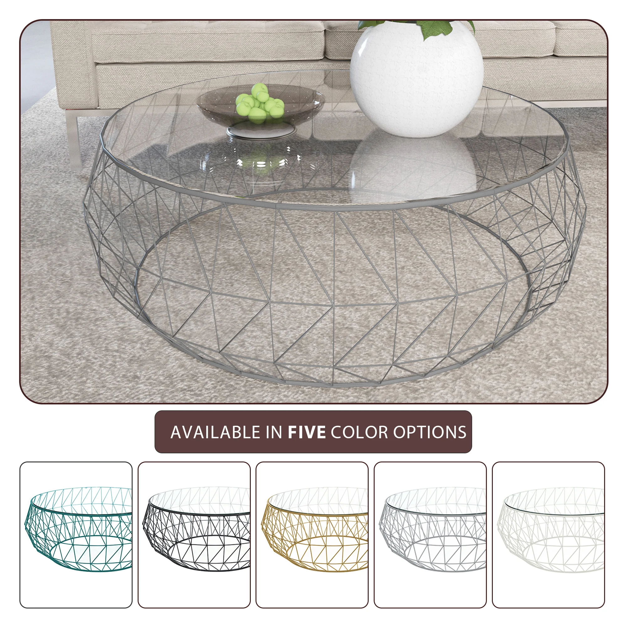 Malibu Modern Round Glass Top Coffee Table With Metal Base