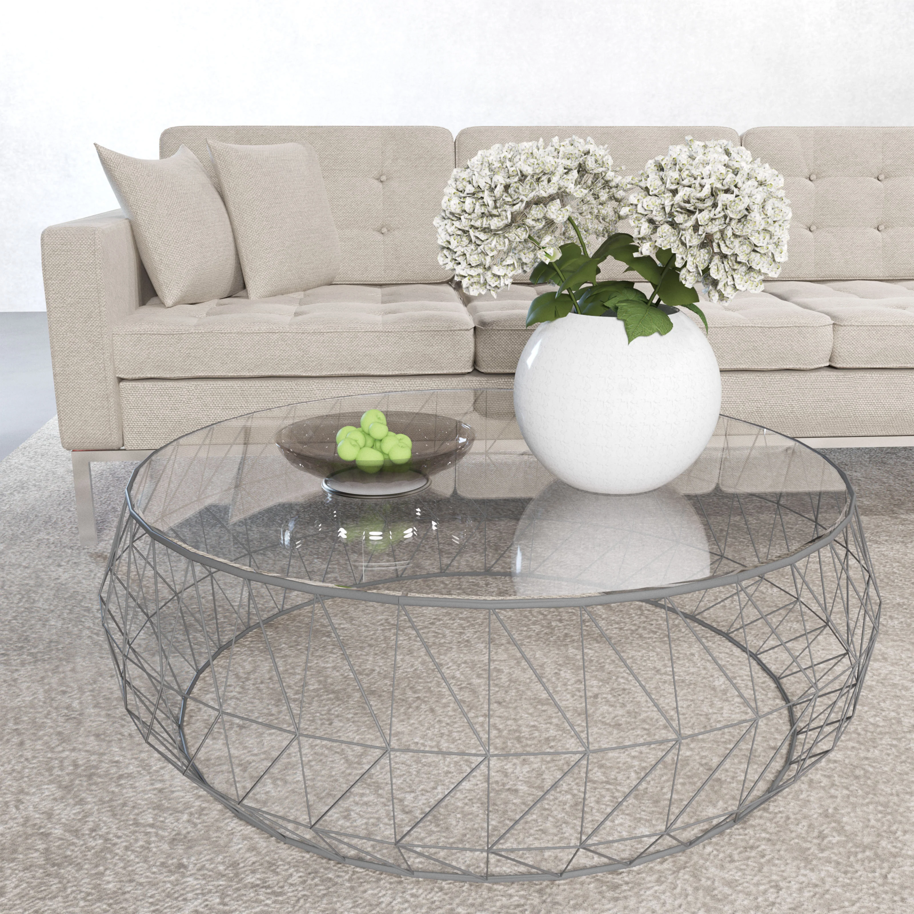 Malibu Modern Round Glass Top Coffee Table With Metal Base