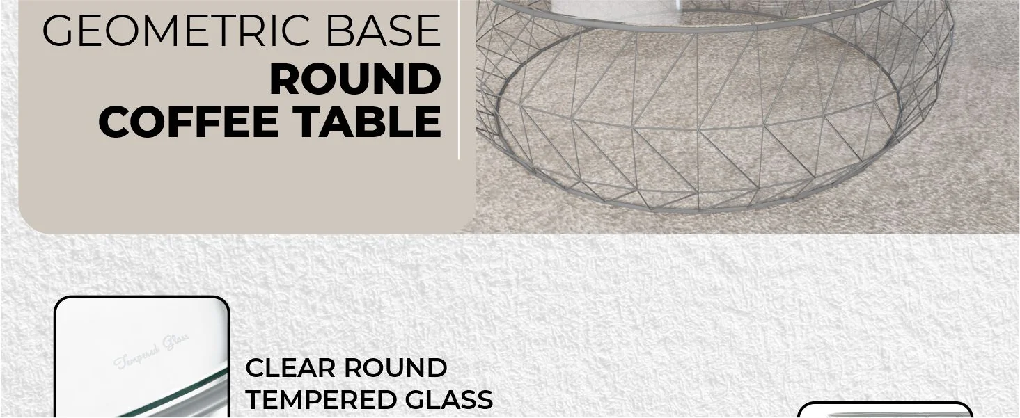 Malibu Modern Round Glass Top Coffee Table With Metal Base