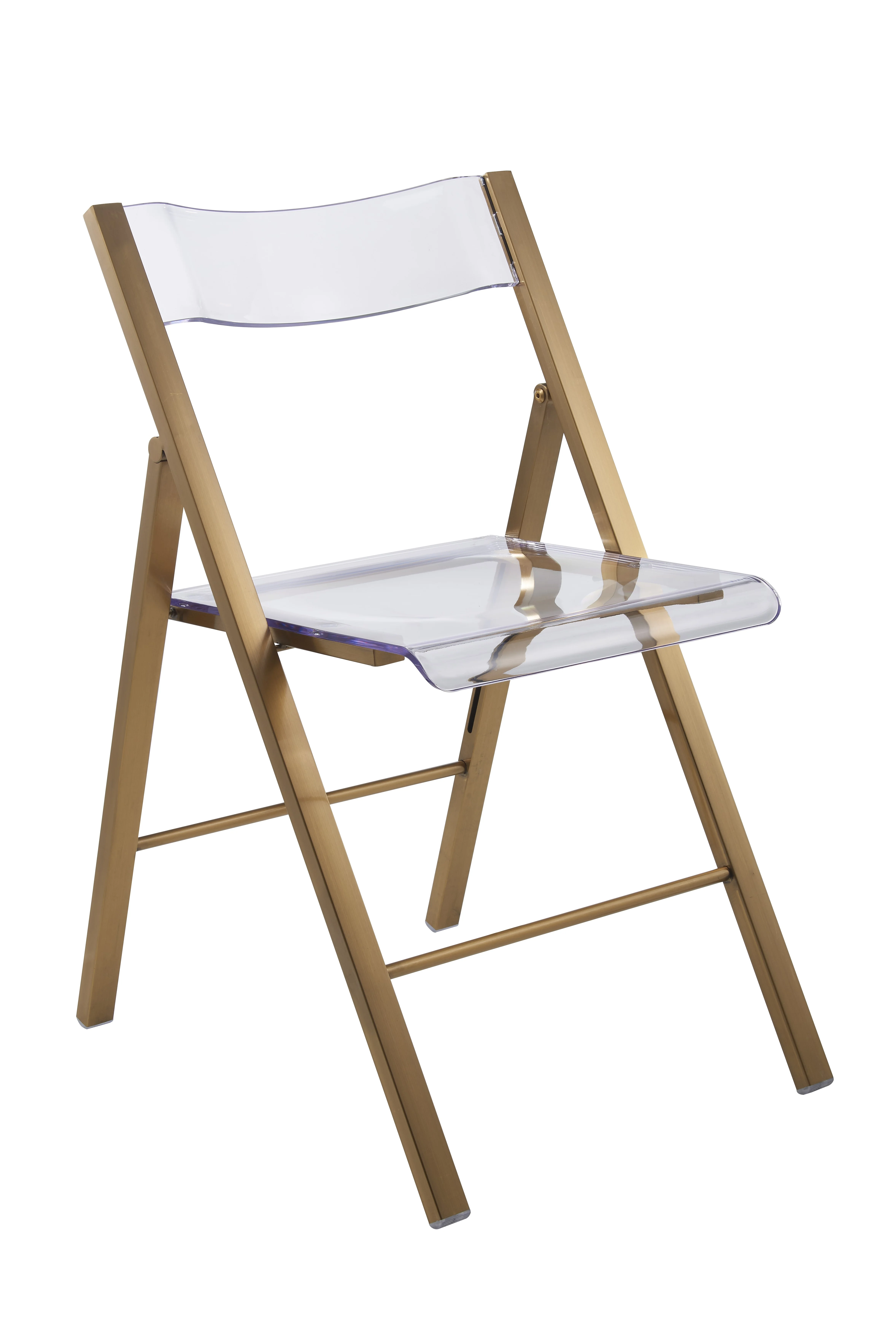 Menno Mid-Century Modern Acrylic Folding Chair in Brushed Finish with Stainless Steel Frame for Kitchen and Dining Room