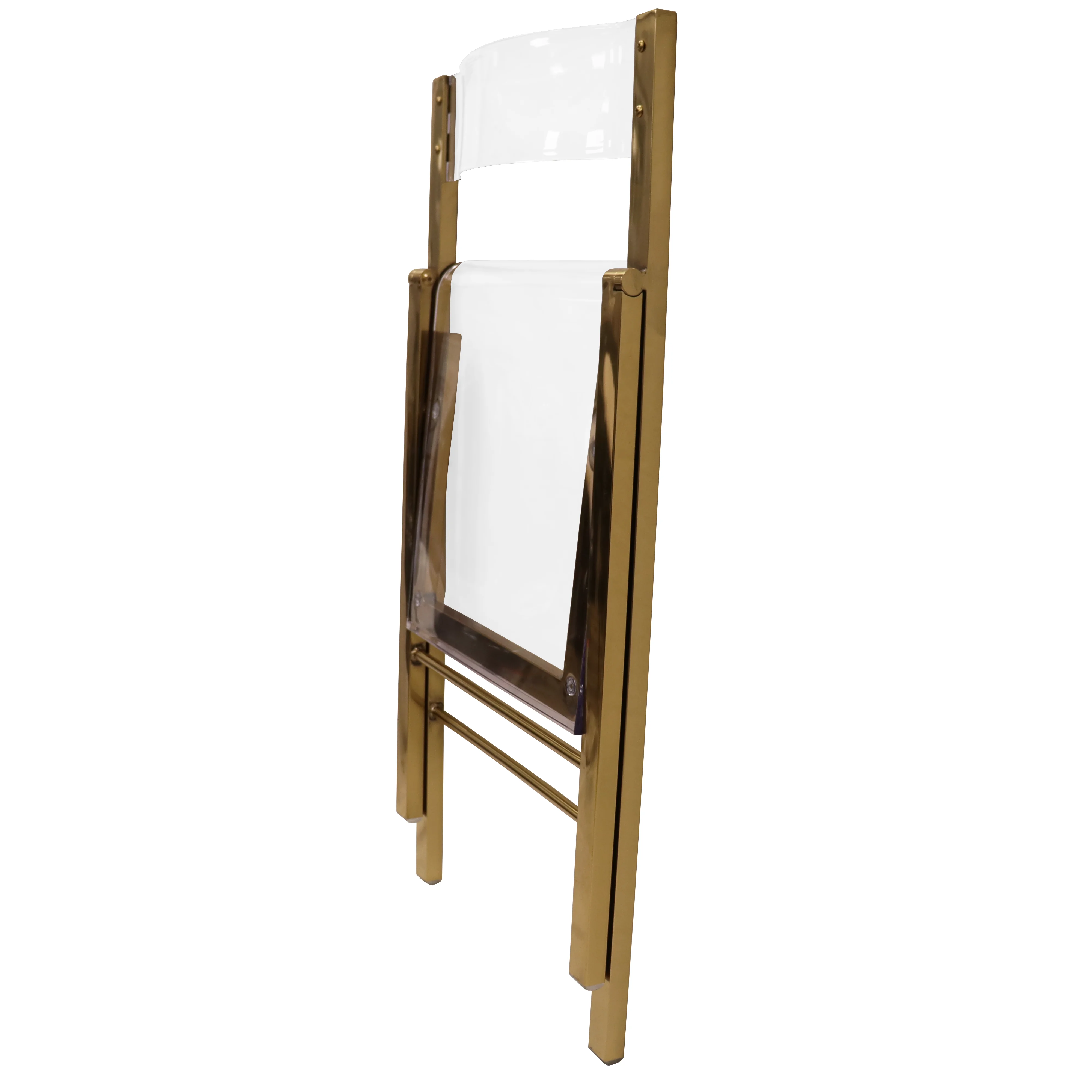 Menno Mid-Century Modern Acrylic Folding Chair in Brushed Finish with Stainless Steel Frame for Kitchen and Dining Room