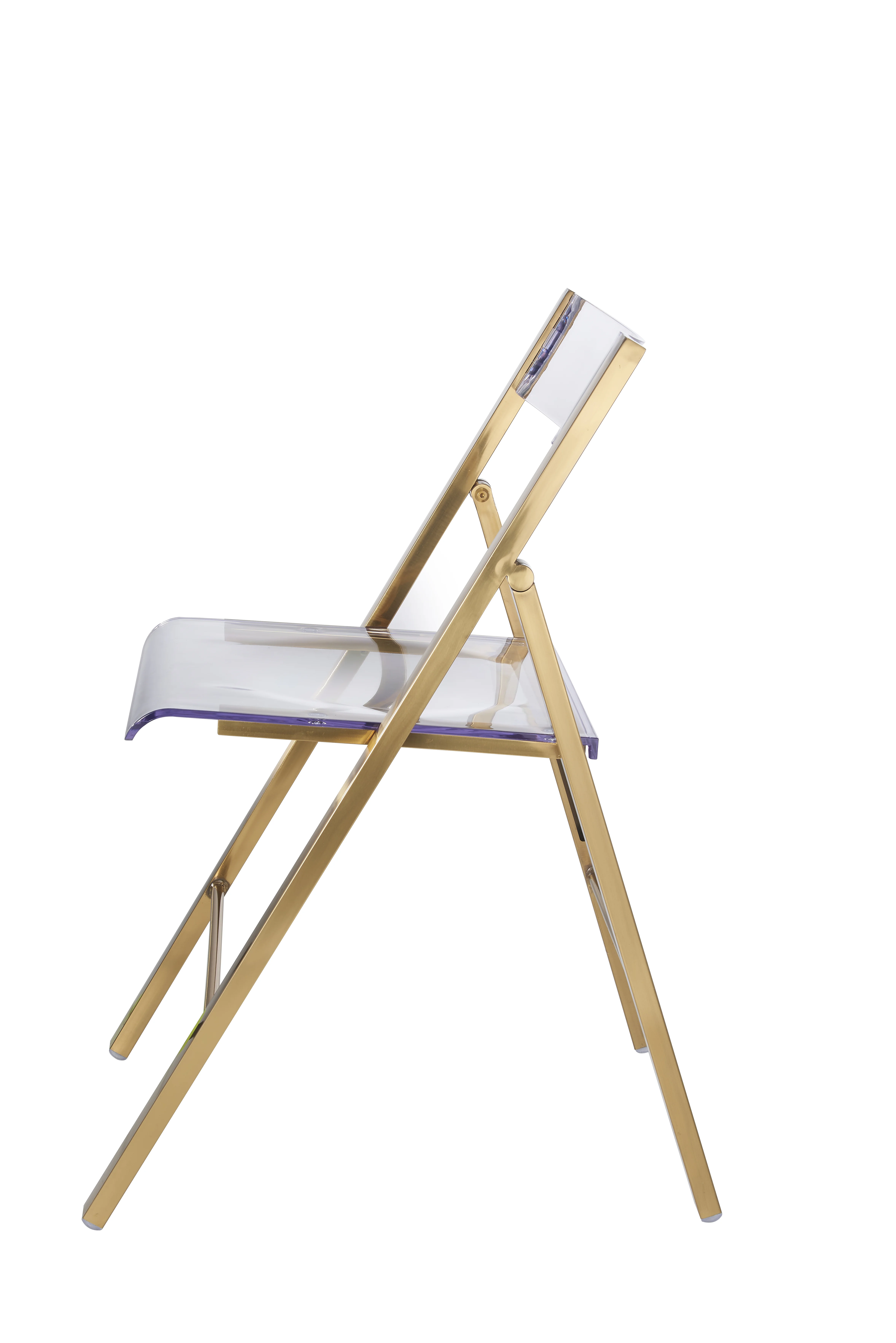 Menno Mid-Century Modern Acrylic Folding Chair in Brushed Gold Finish with Stainless Steel Frame for Kitchen and Dining Room Set of 2