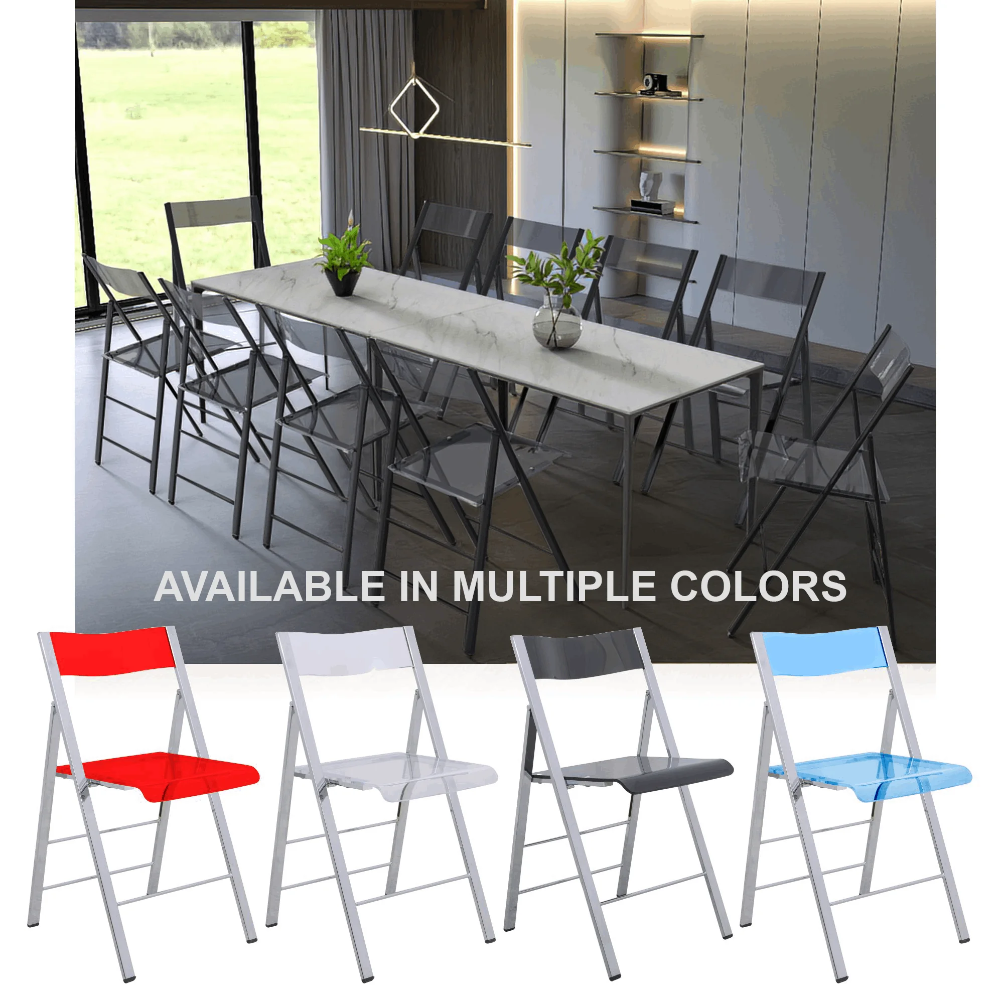 Menno Modern Acrylic Folding Chair Black Frame With Trans Black Seat