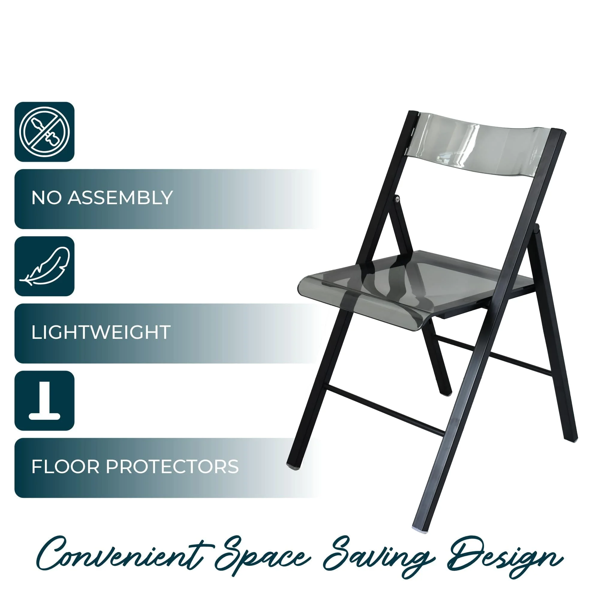 Menno Modern Acrylic Folding Chair Black Frame With Trans Black Seat Set of 2