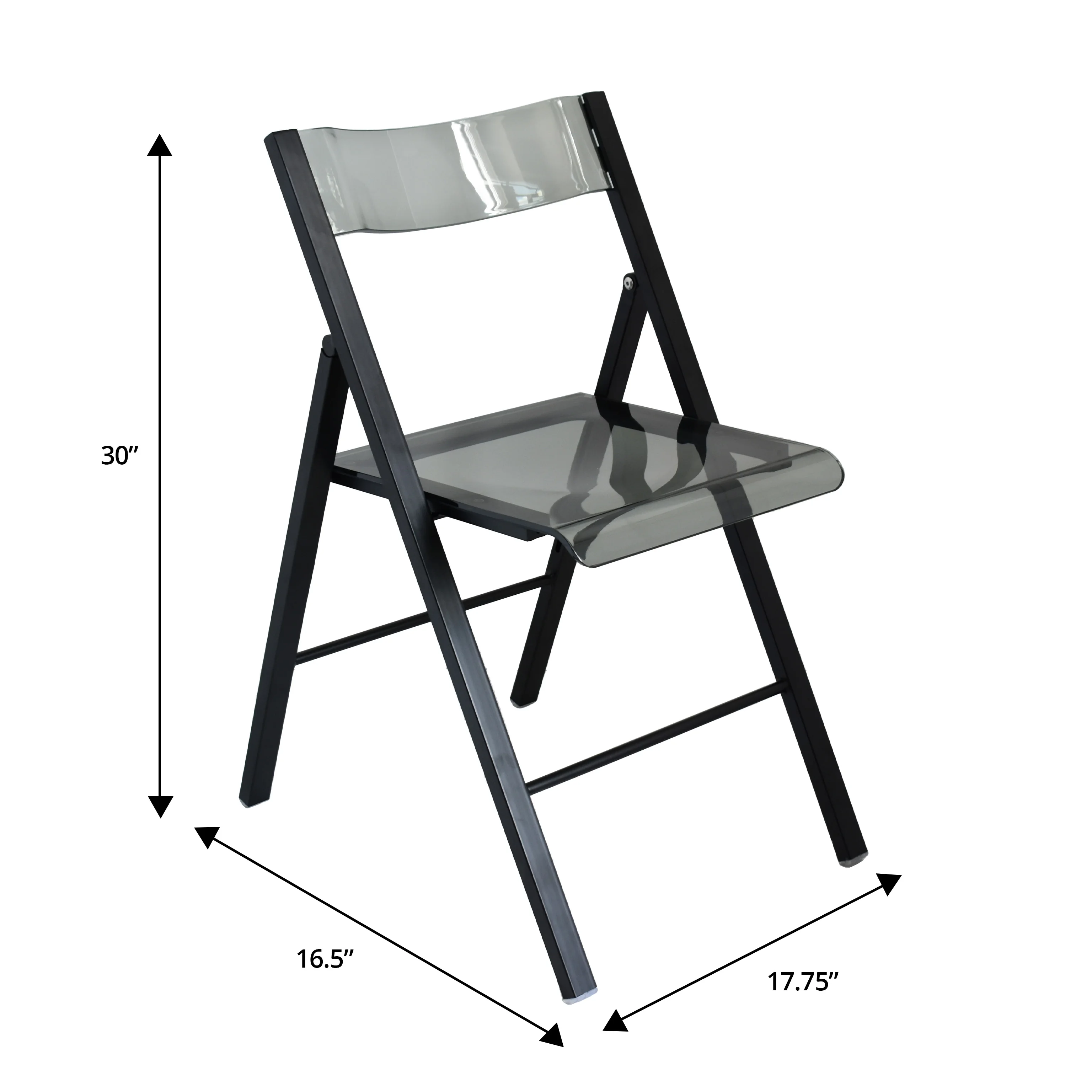 Menno Modern Acrylic Folding Chair Black Frame With Trans Black Seat Set of 2