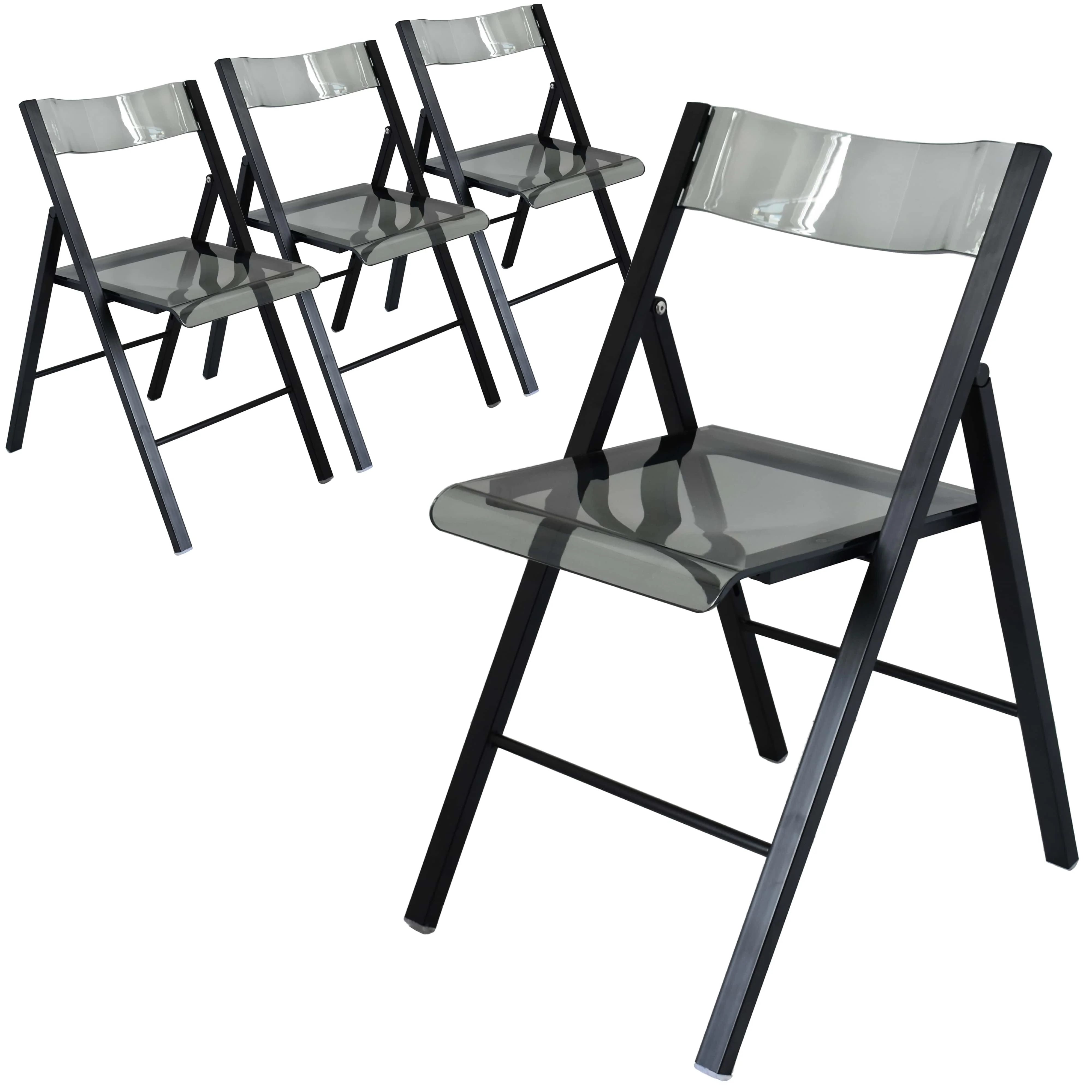 Menno Modern Acrylic Folding Chair Black Frame With Trans Black Seat Set of 4