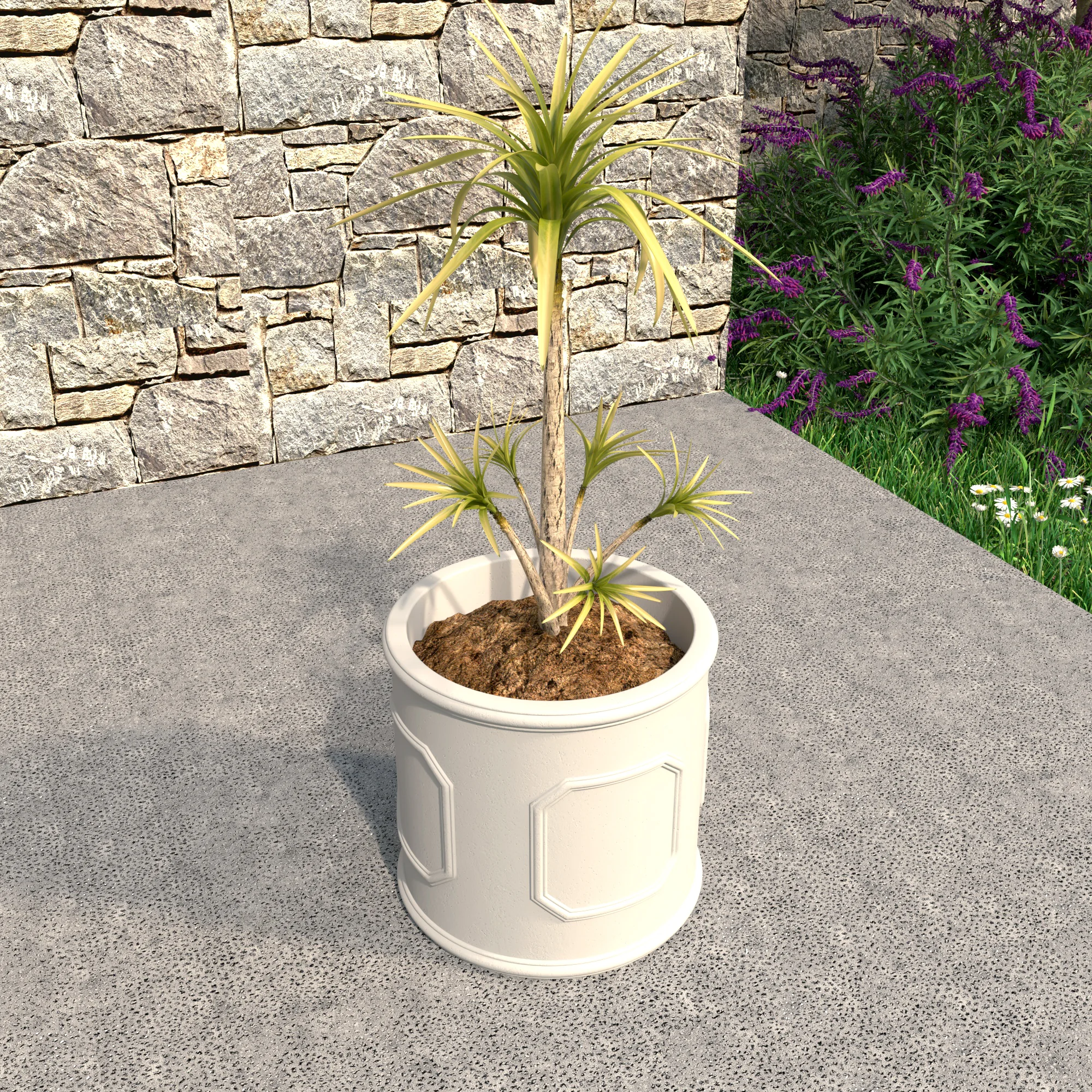 Meadow Series Fiber Stone Planter in White 15" Dia, 15" HIgh