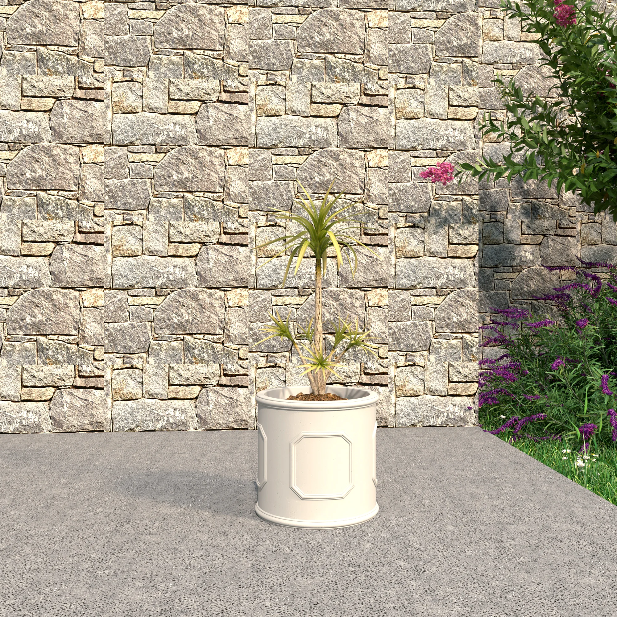 Meadow Series Fiber Stone Planter in White 15" Dia, 15" HIgh