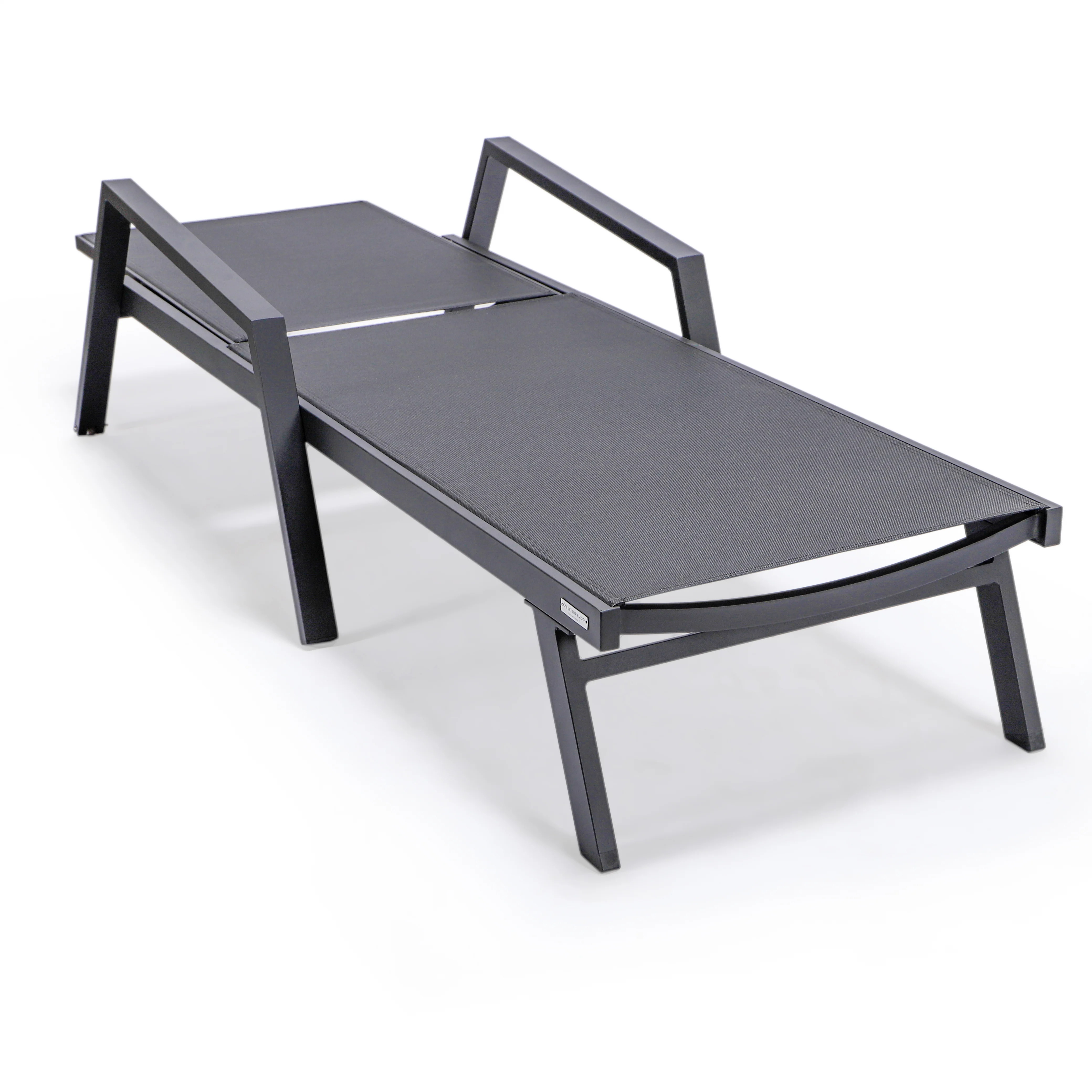 Marlin Patio Chaise Lounge Chair With Armrests in Black Aluminum Frame