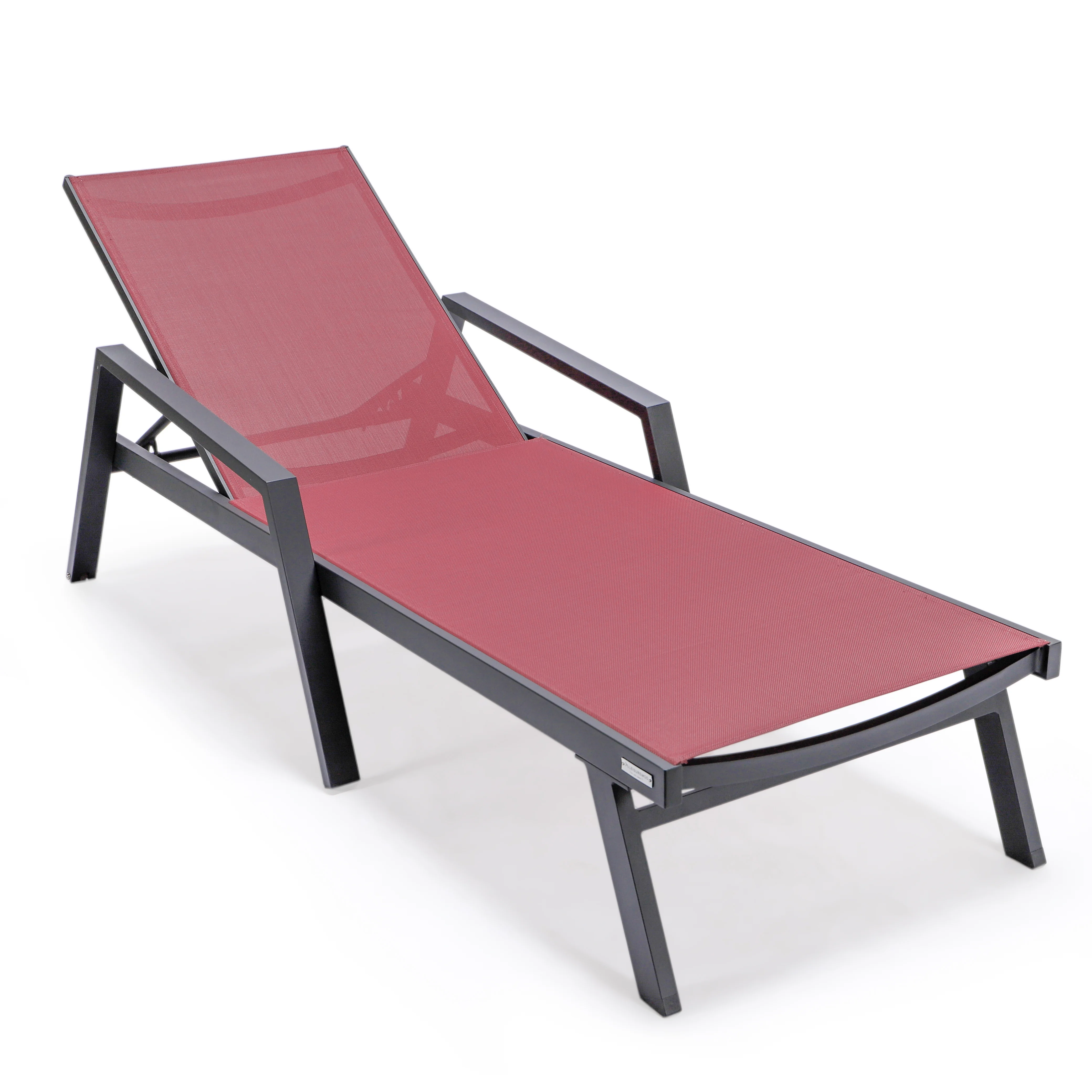 Marlin Patio Chaise Lounge Chair With Armrests in Black Aluminum Frame, Set of 2 in Burgundy