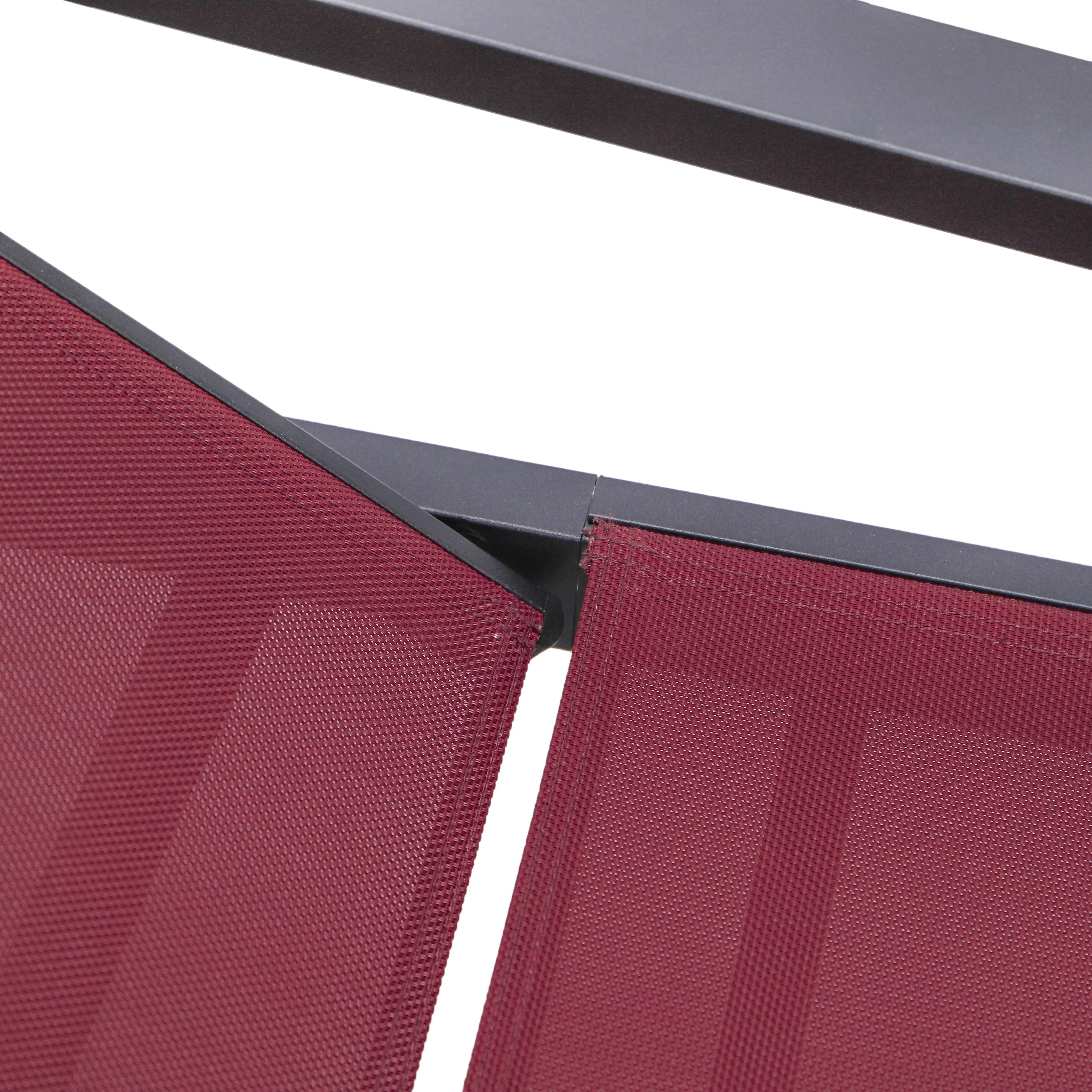 Marlin Patio Chaise Lounge Chair With Armrests in Black Aluminum Frame, Set of 2 in Burgundy