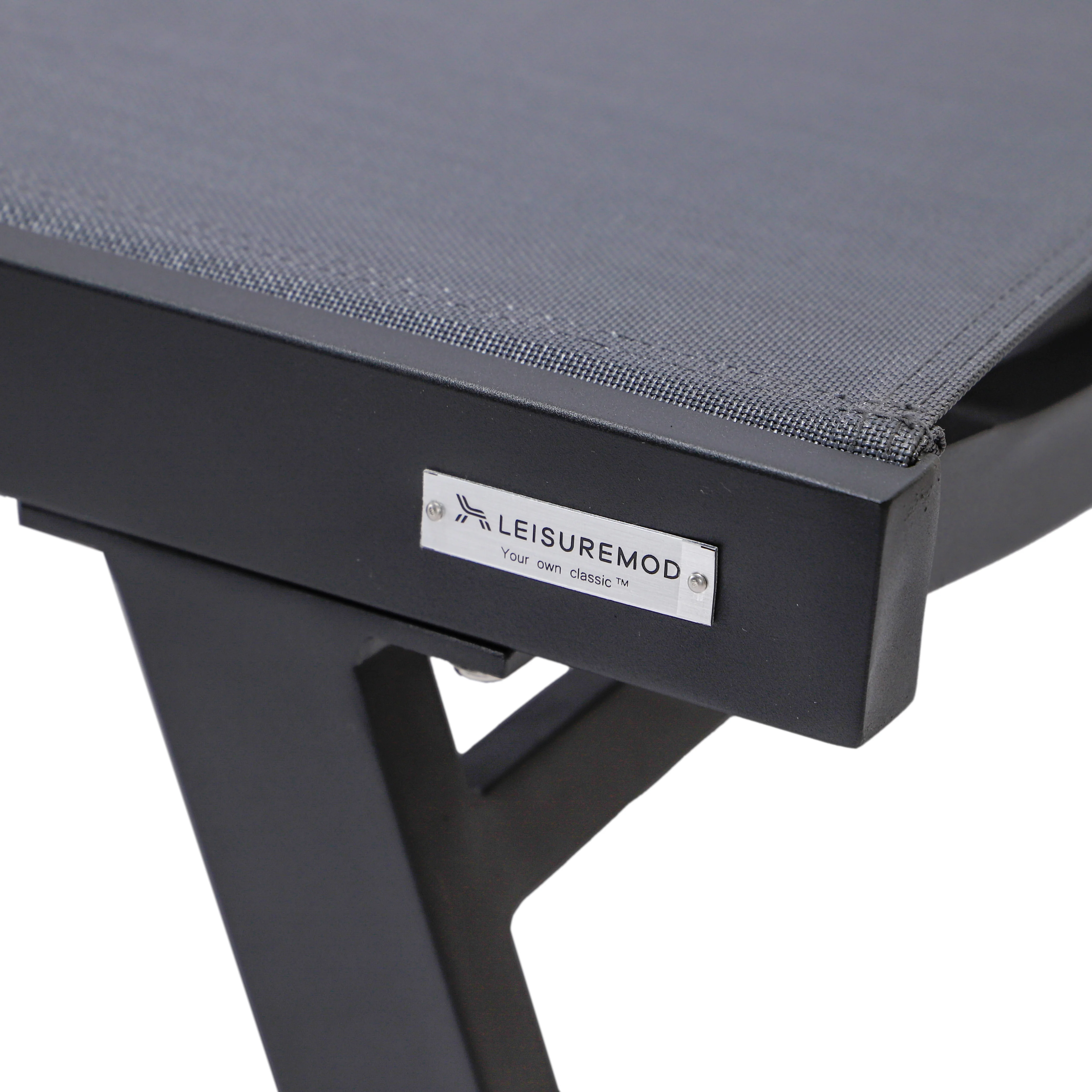 Marlin Patio Chaise Lounge Chair With Armrests in Black Aluminum Frame