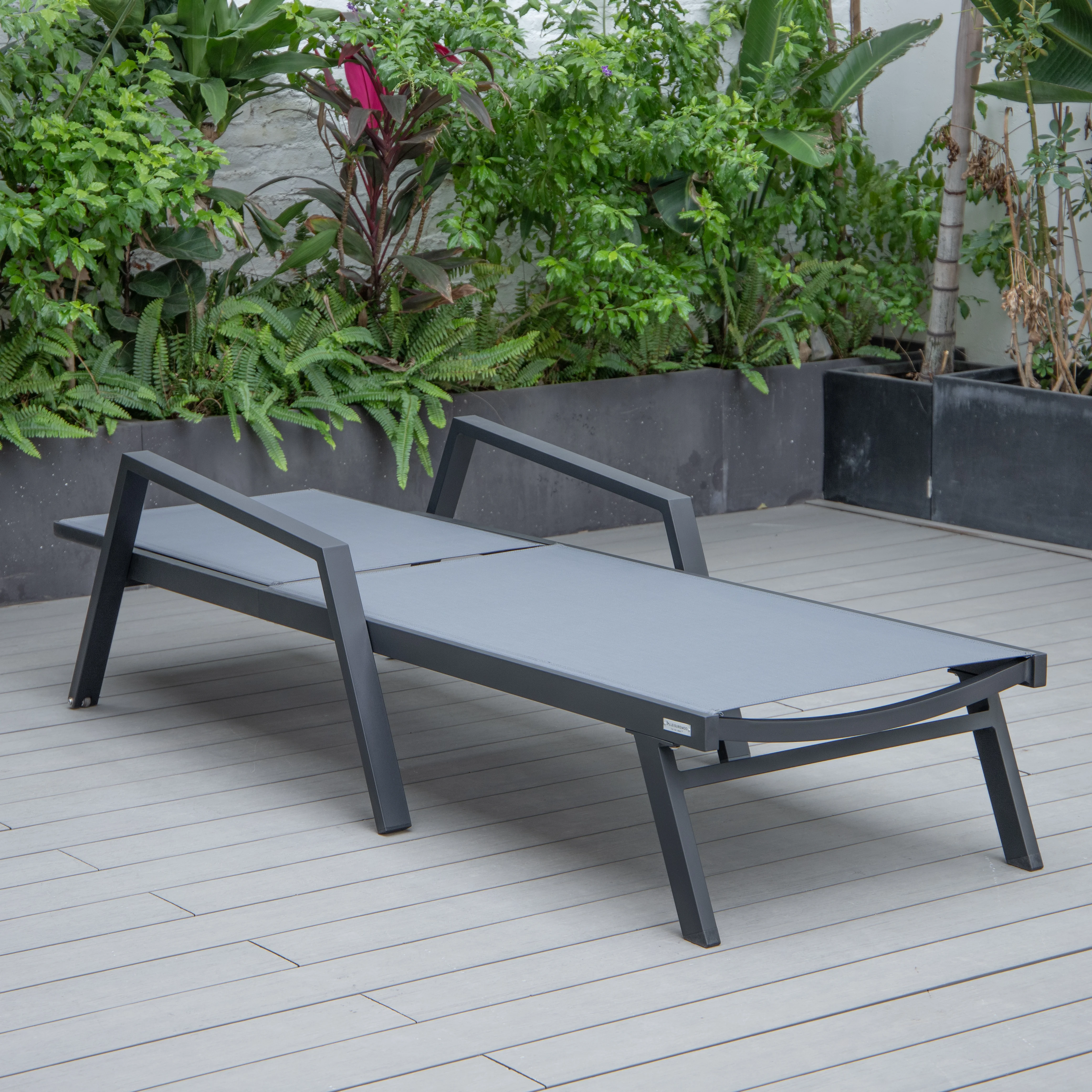 Marlin Patio Chaise Lounge Chair With Armrests in Black Aluminum Frame