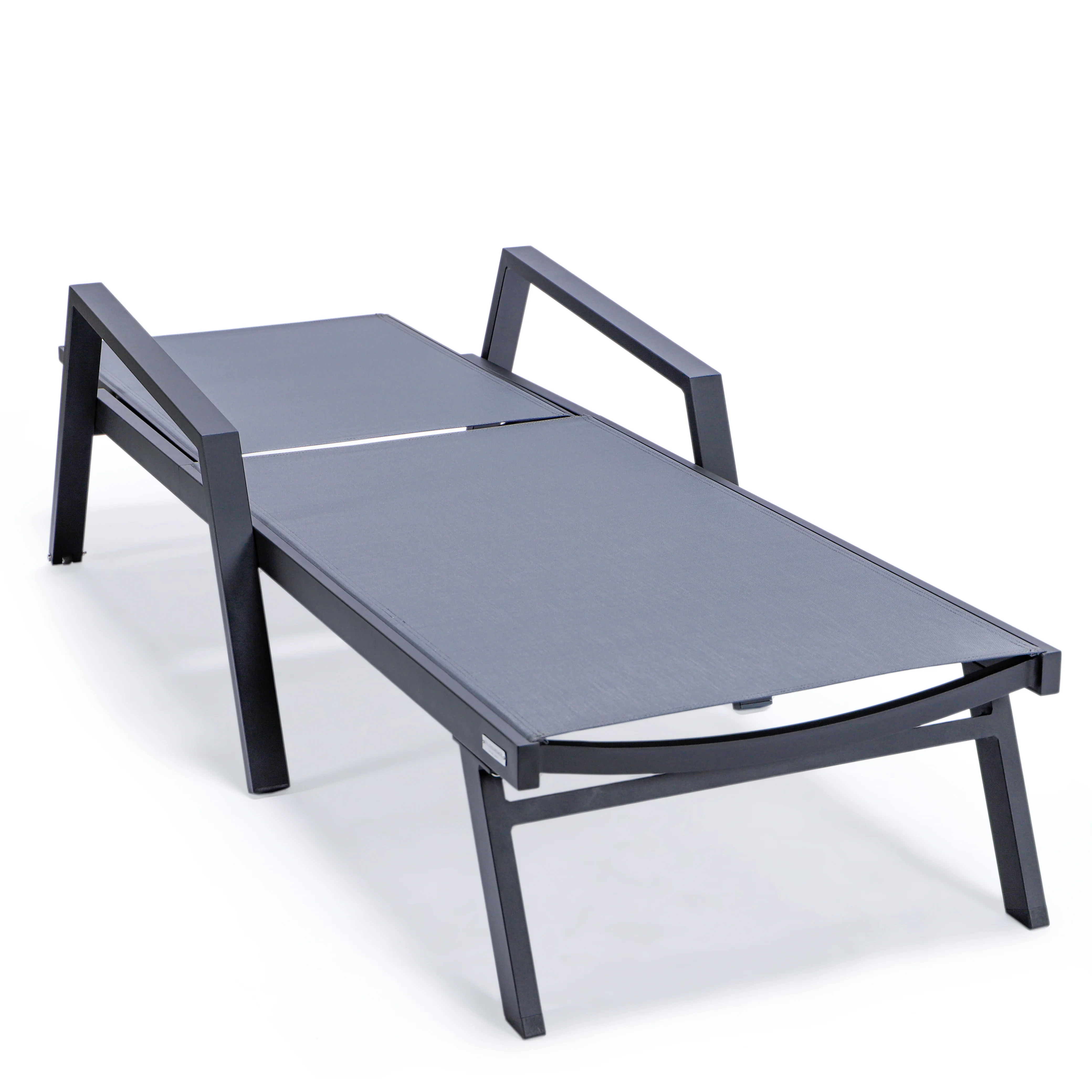 Marlin Patio Chaise Lounge Chair With Armrests in Black Aluminum Frame, Set of 2 in Dark Grey