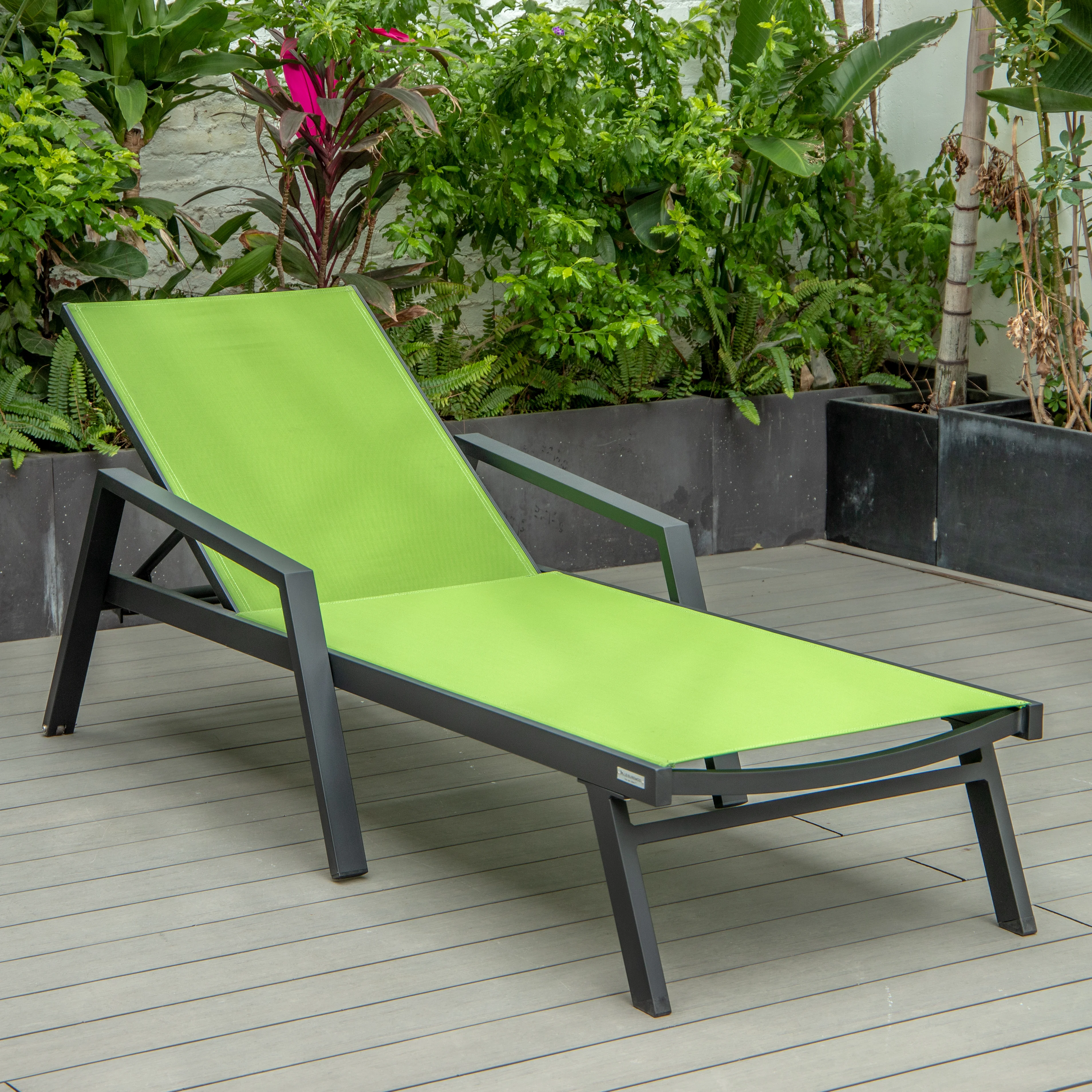Marlin Patio Chaise Lounge Chair With Armrests in Black Aluminum Frame