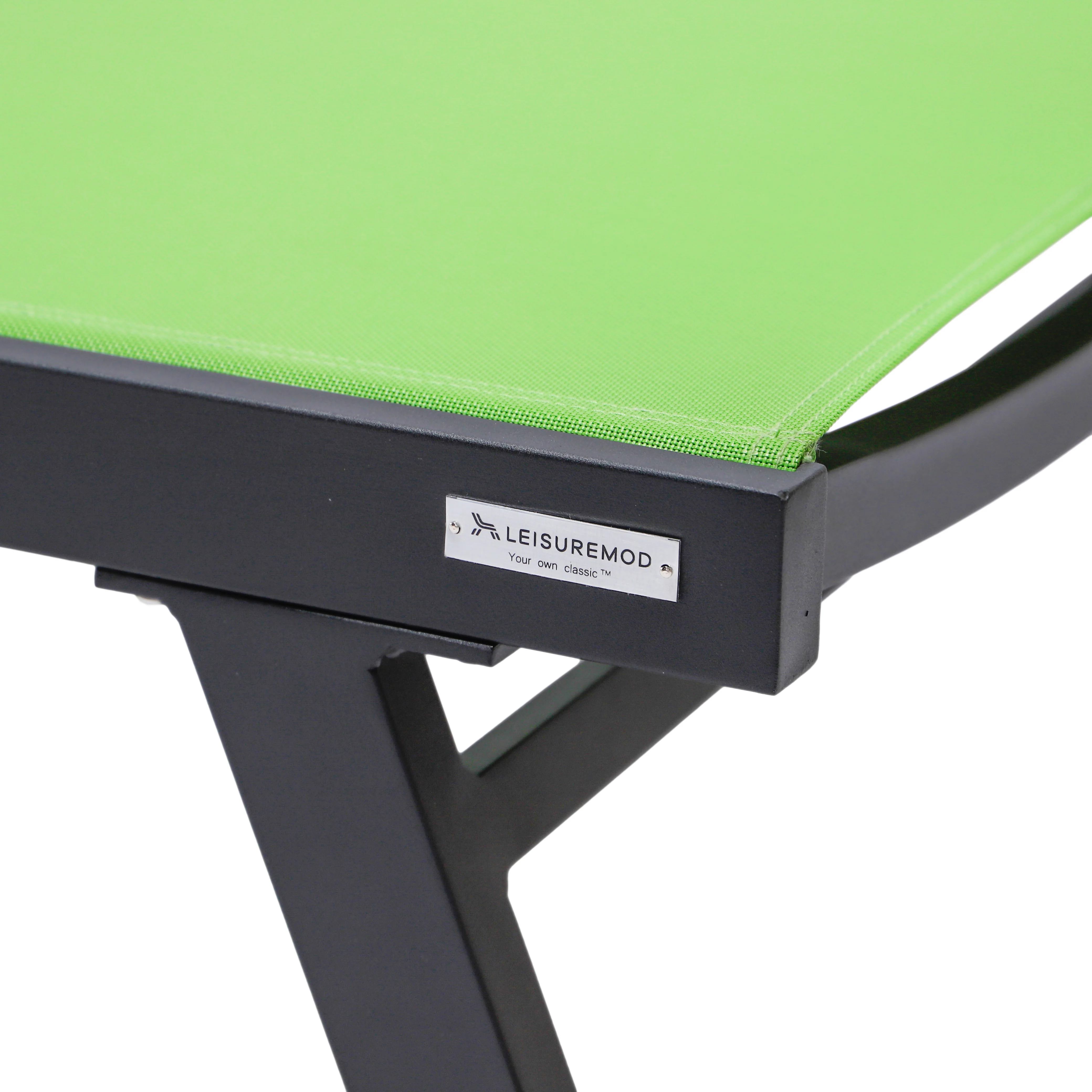 Marlin Patio Chaise Lounge Chair With Armrests in Black Aluminum Frame, Set of 2 in Green