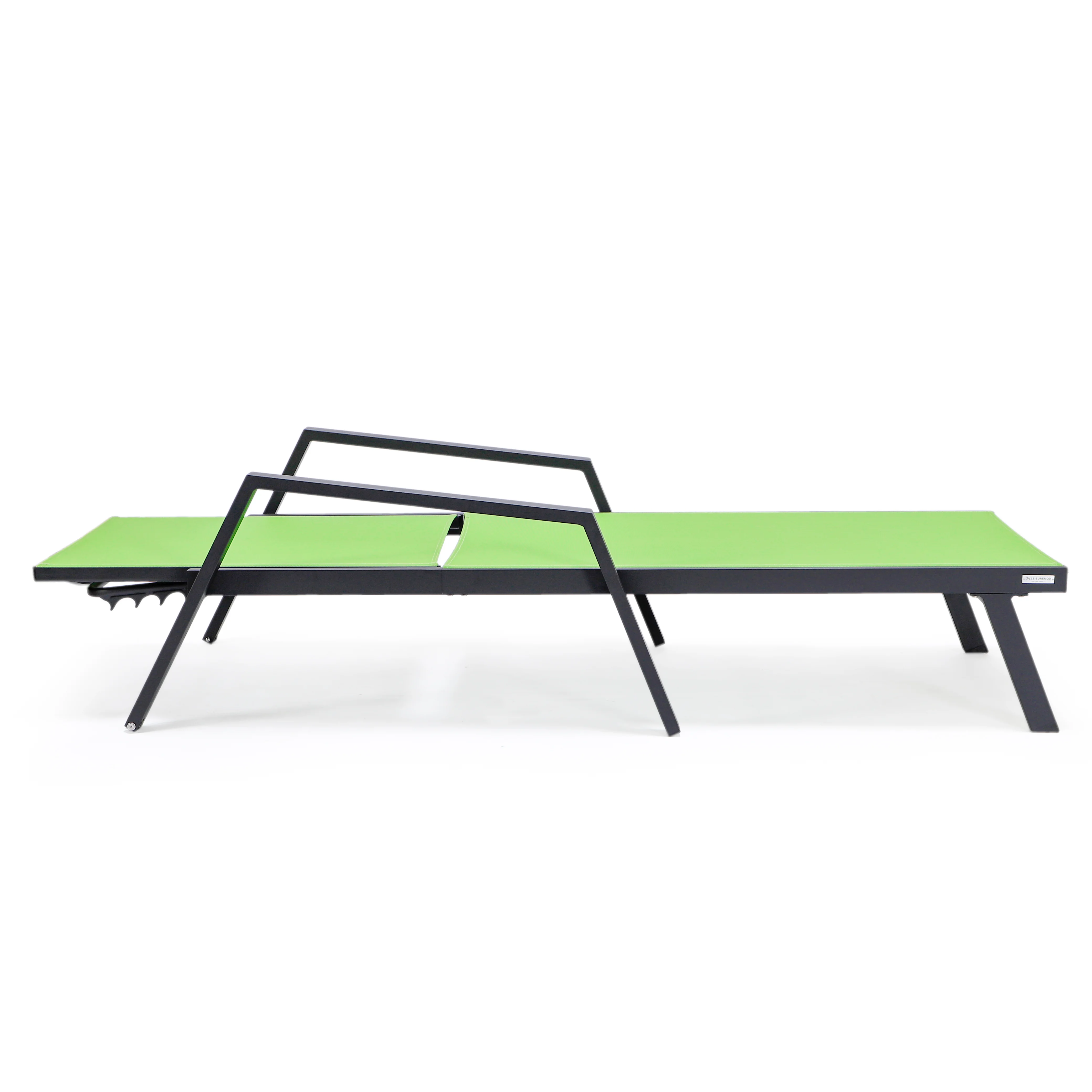 Marlin Patio Chaise Lounge Chair With Armrests in Black Aluminum Frame, Set of 2 in Green