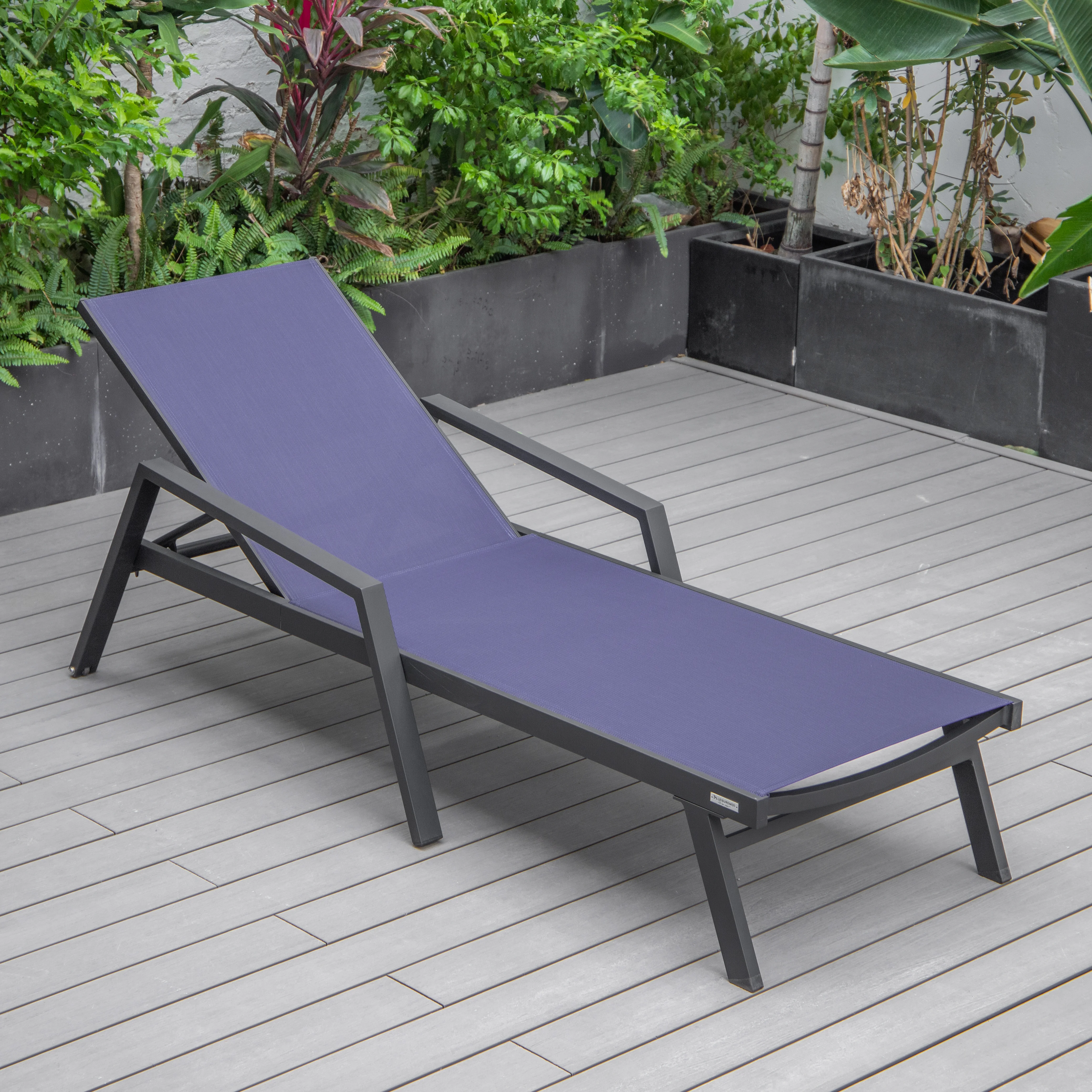 Marlin Patio Chaise Lounge Chair With Armrests in Black Aluminum Frame