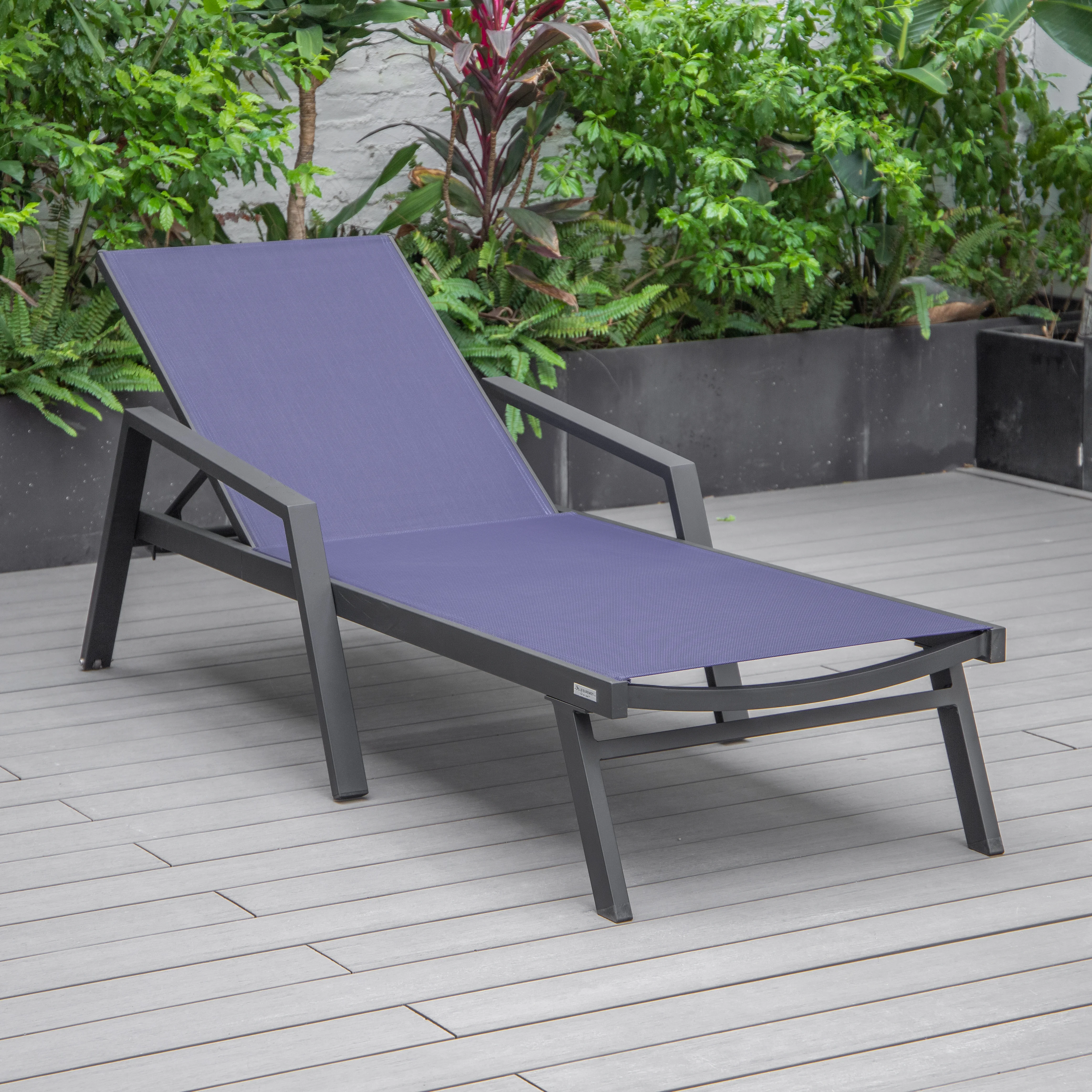 Marlin Patio Chaise Lounge Chair With Armrests in Black Aluminum Frame