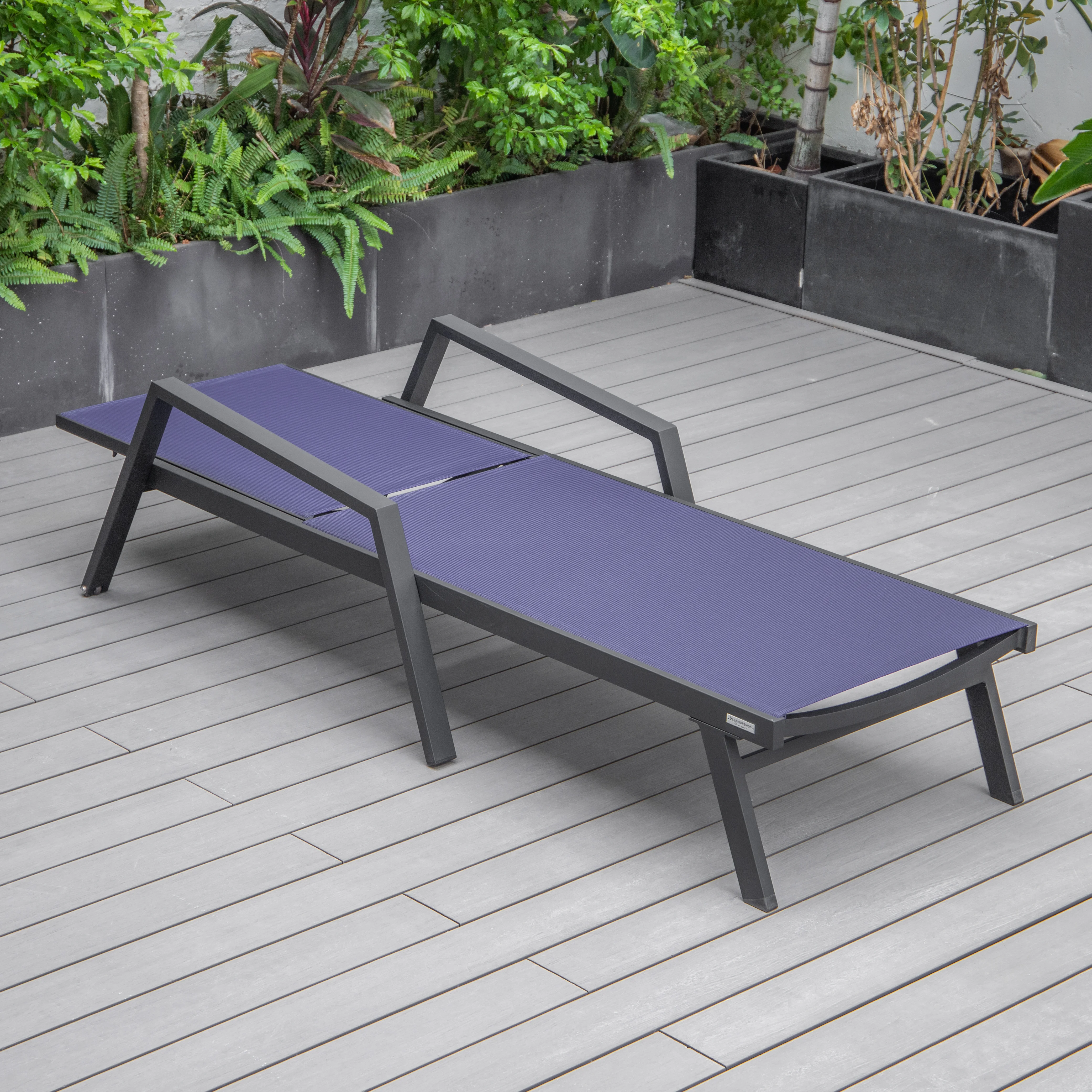 Marlin Patio Chaise Lounge Chair With Armrests in Black Aluminum Frame