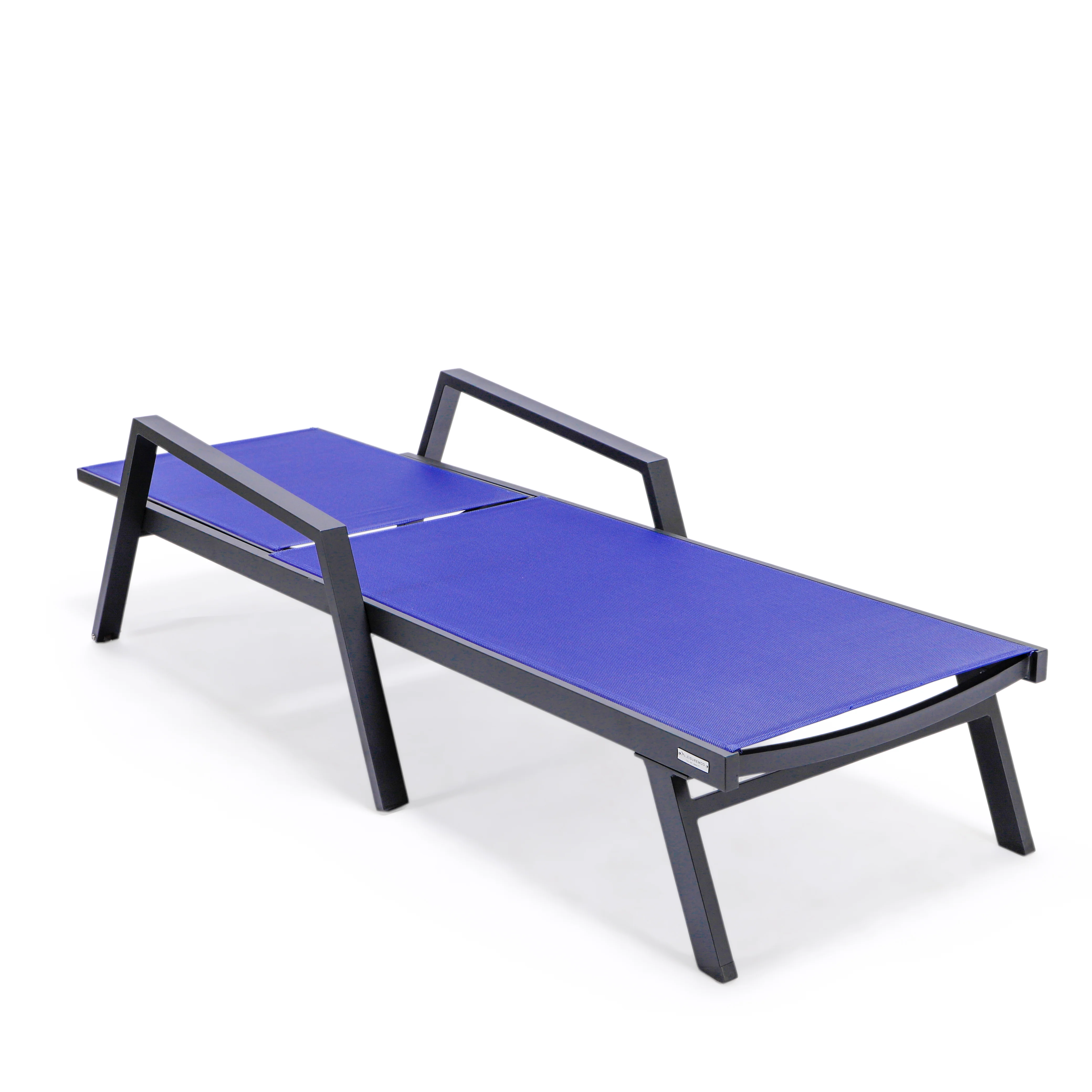 Marlin Patio Chaise Lounge Chair With Armrests in Black Aluminum Frame, Set of 2 in Navy Blue