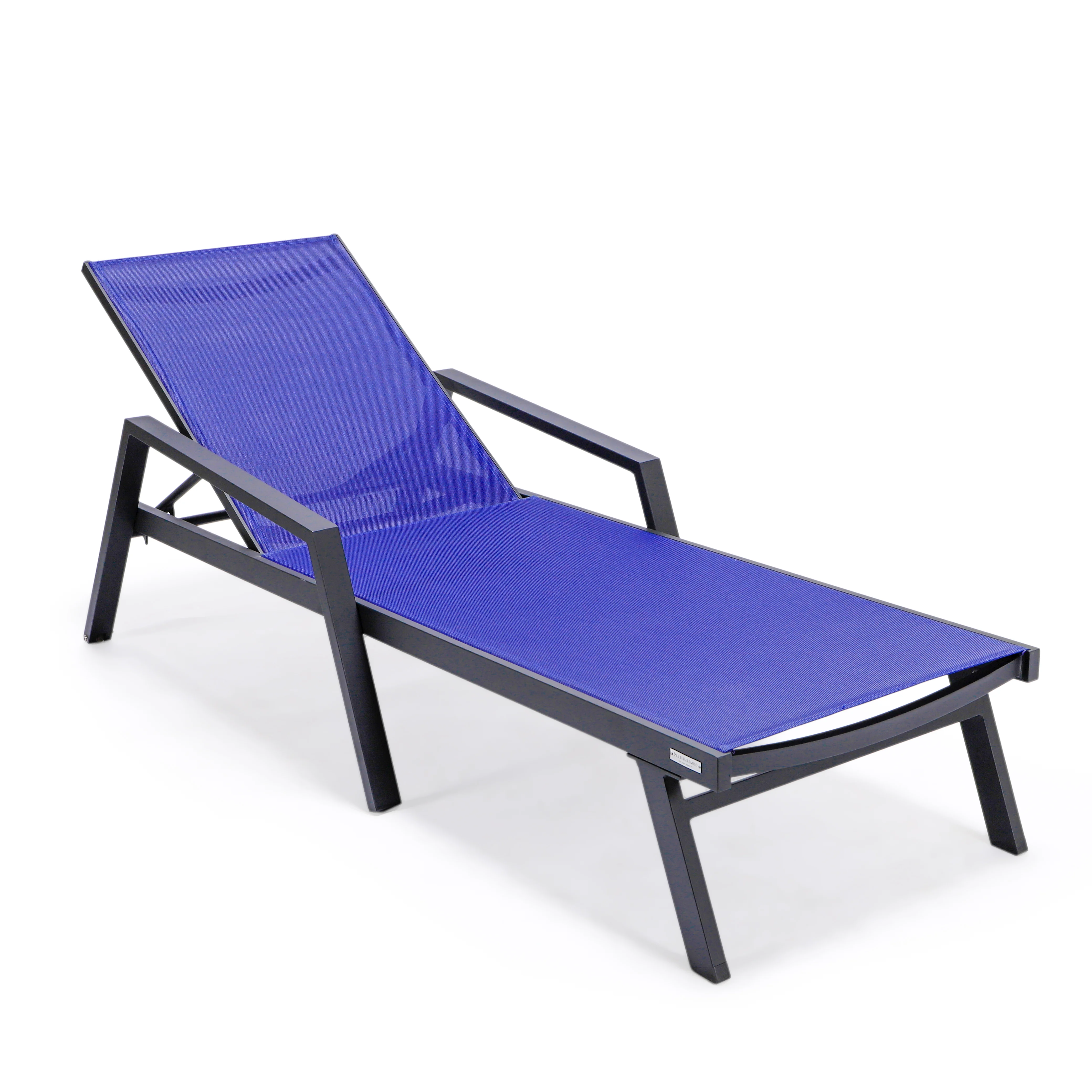 Marlin Patio Chaise Lounge Chair With Armrests in Black Aluminum Frame, Set of 2 in Navy Blue