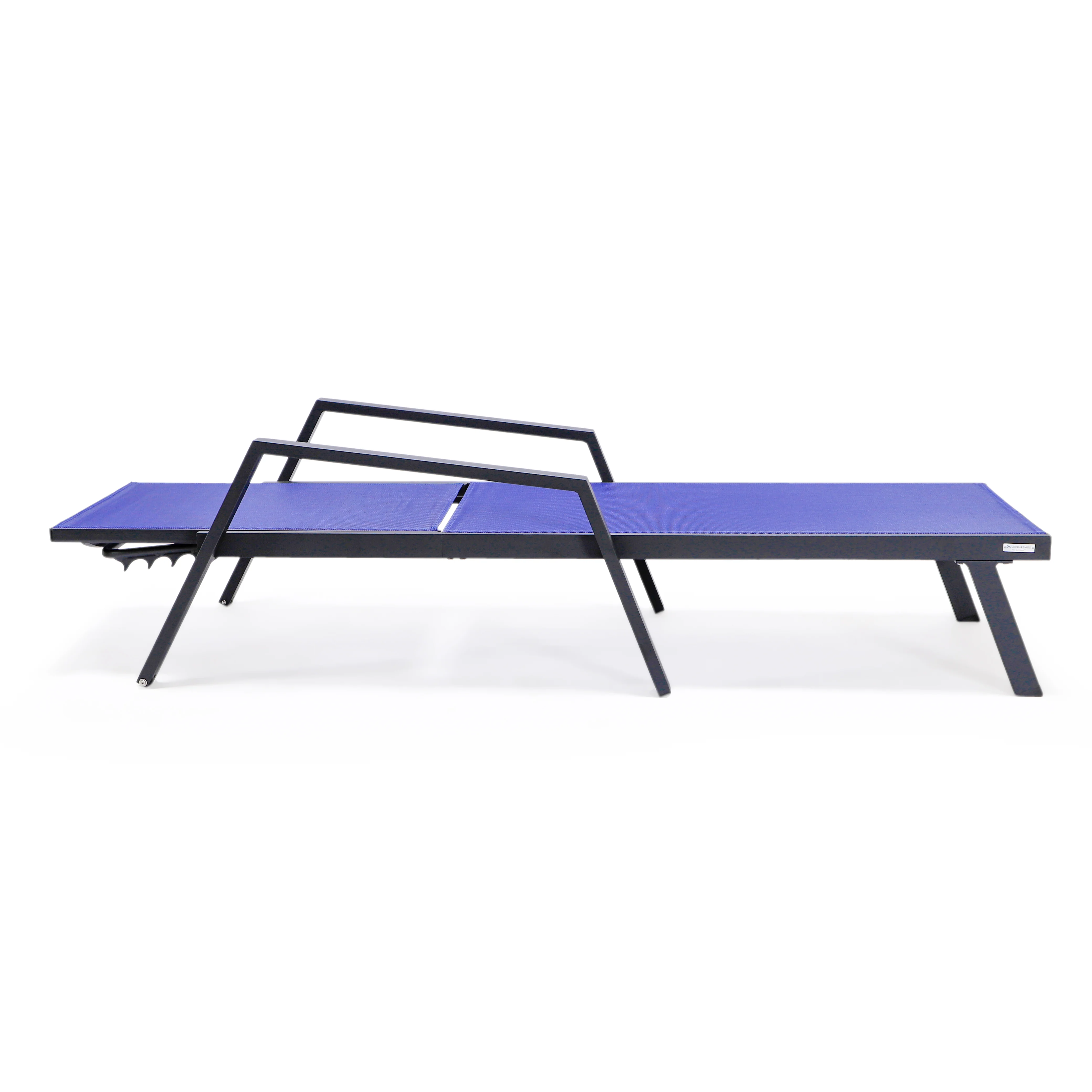 Marlin Patio Chaise Lounge Chair With Armrests in Black Aluminum Frame, Set of 2 in Navy Blue