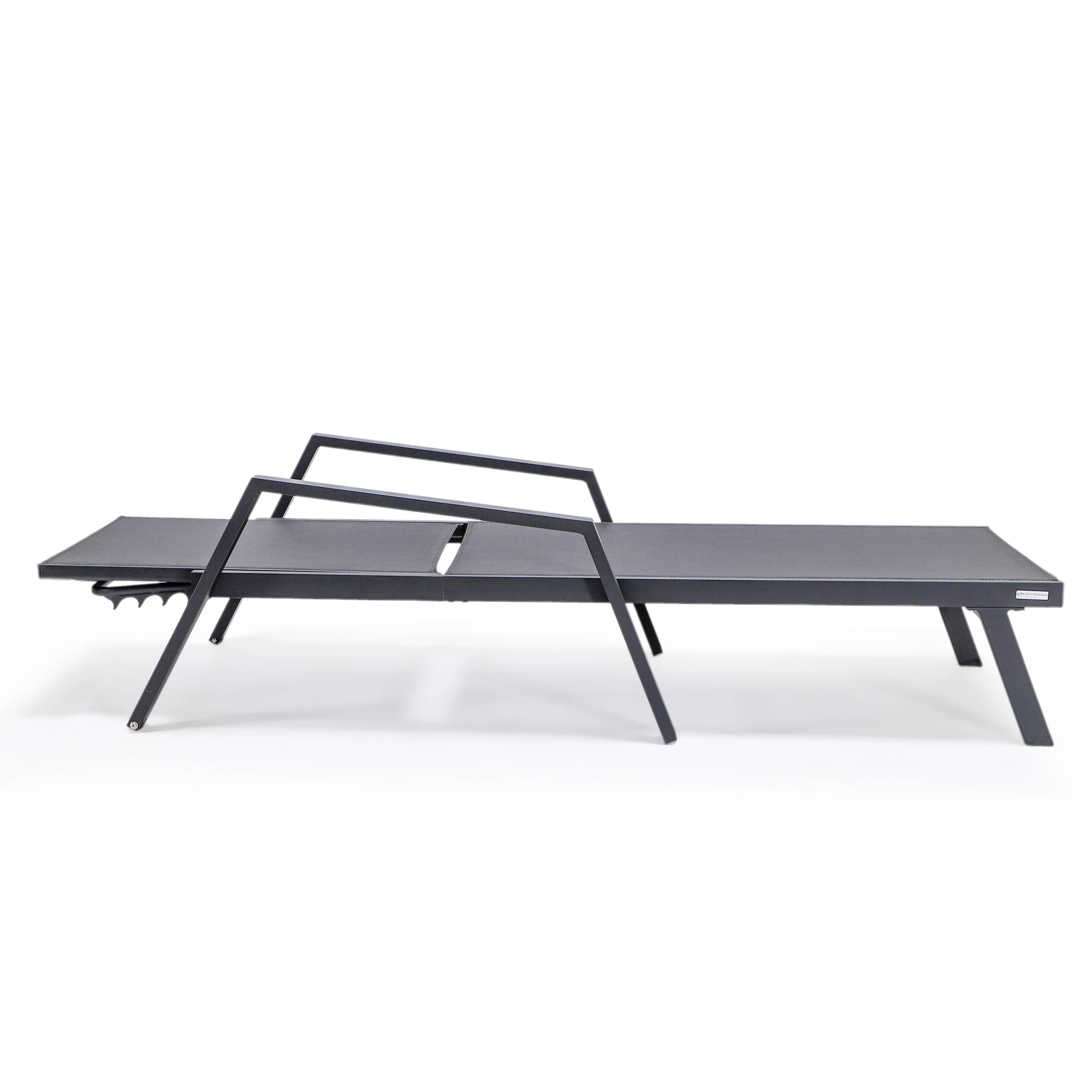 Marlin Modern Black Aluminum Outdoor Patio Chaise Lounge Chair With Arms and Square Fire Pit Side Table Perfect for Patio, Lawn, and Garden