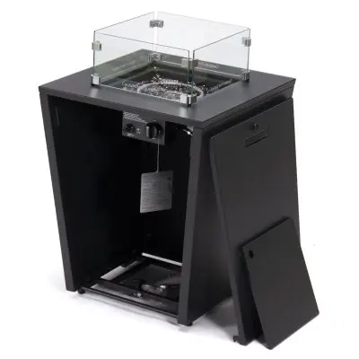 Marlin Modern Black Aluminum Outdoor Patio Chaise Lounge Chair With Arms and Square Fire Pit Side Table Perfect for Patio, Lawn, and Garden