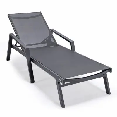 Marlin Modern Aluminum Outdoor Patio Chaise Lounge Chair With Arms Set of 2 with Square Fire Pit Side Table Perfect for Patio, Lawn, and Garden