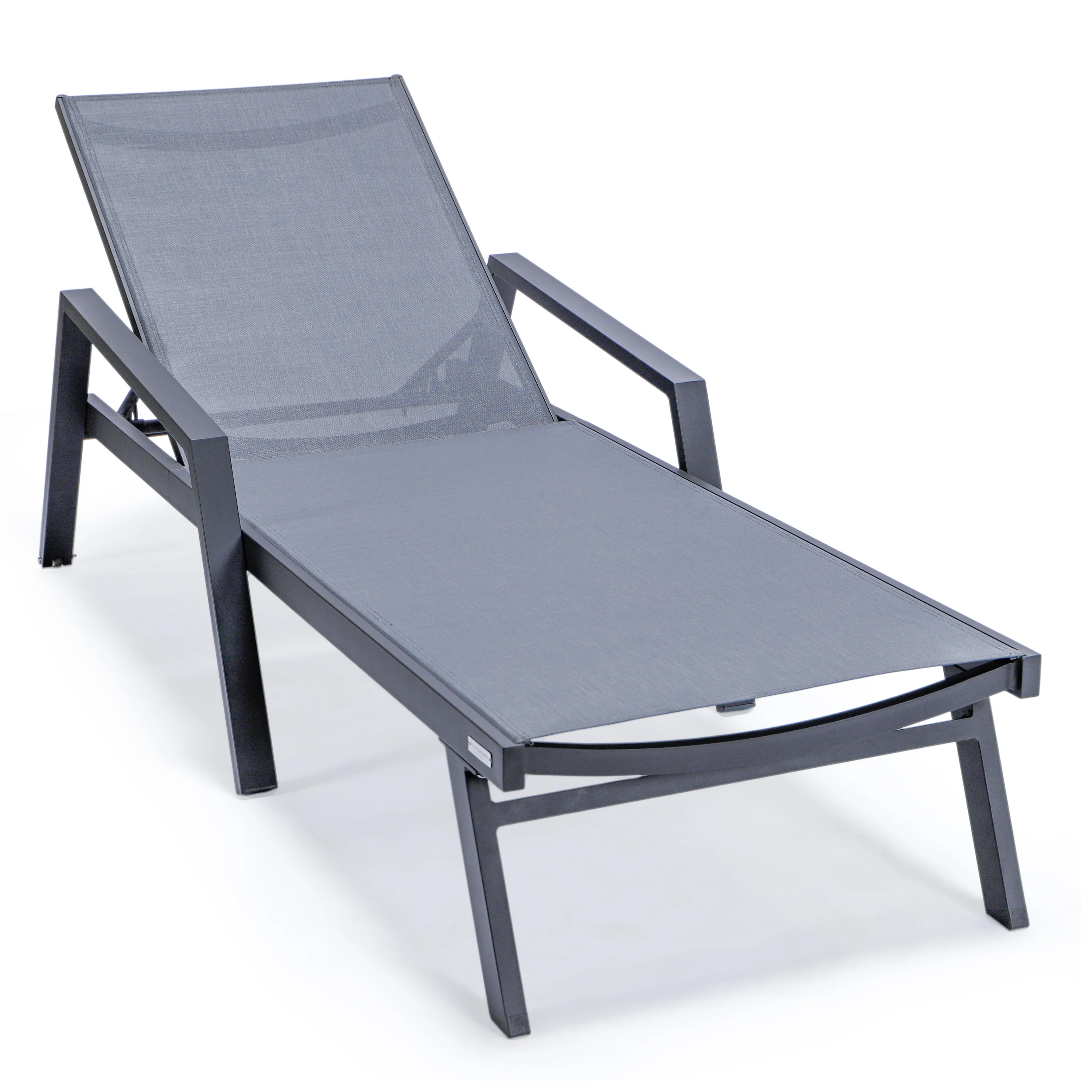 Marlin Modern Aluminum Outdoor Patio Chaise Lounge Chair With Arms Set of 2 with Square Fire Pit Side Table Perfect for Patio, Lawn, and Garden