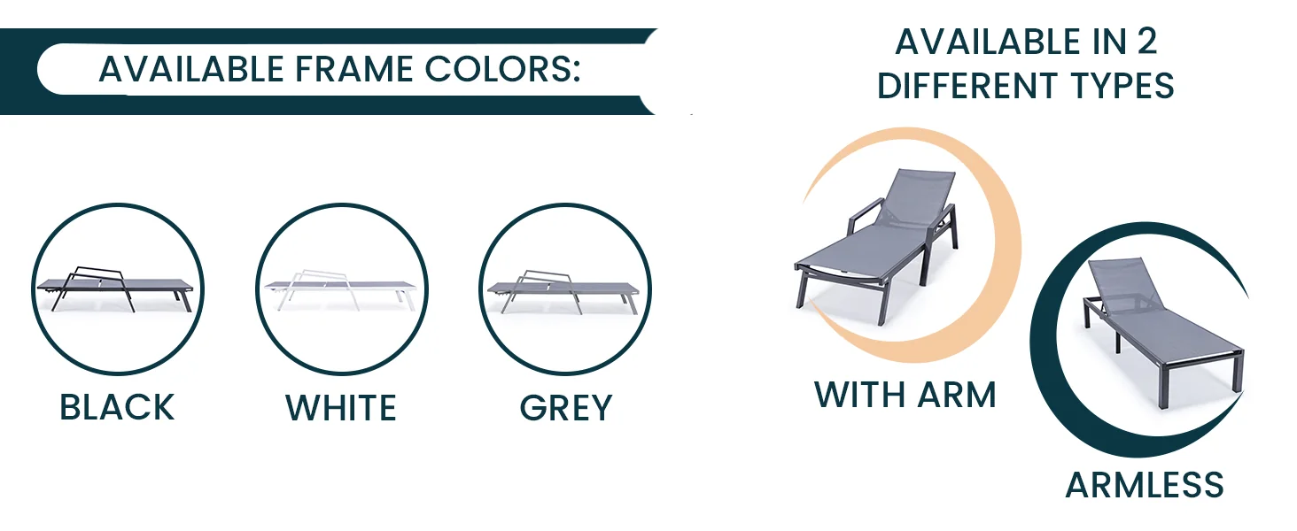 Marlin Modern Aluminum Outdoor Patio Chaise Lounge Chair With Arms Set of 2 with Square Fire Pit Side Table Perfect for Patio, Lawn, and Garden